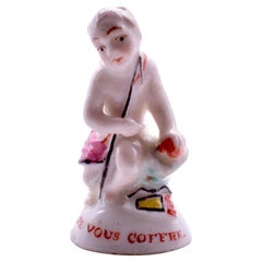 Antique C1745, Chelsea Porcelain Seal Cupid "Je Vous Coffre", Charles Gouyn Period