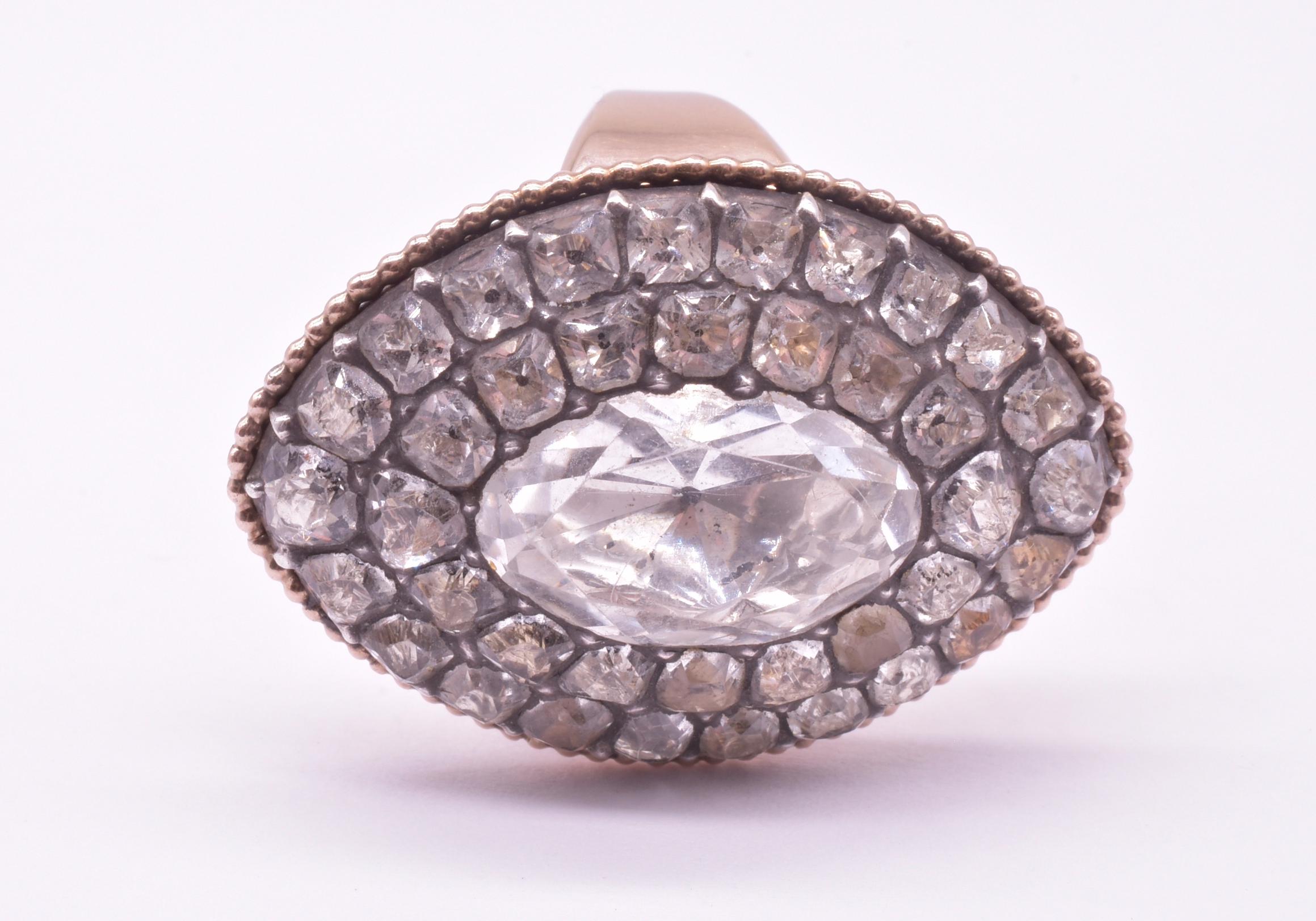 C1780 15K Portugiesischer Bergkristall-Cluster-Ring in Marquis-Form für Damen oder Herren