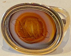 c1780 18K Monogrammed Bullseye Agate Ring