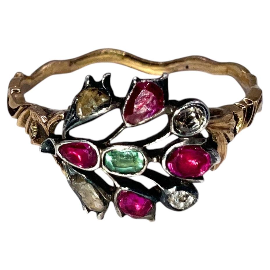C1780 18K Multi- Stone Giardinetti Ring w/ Rubies Emeralds and Diamonds