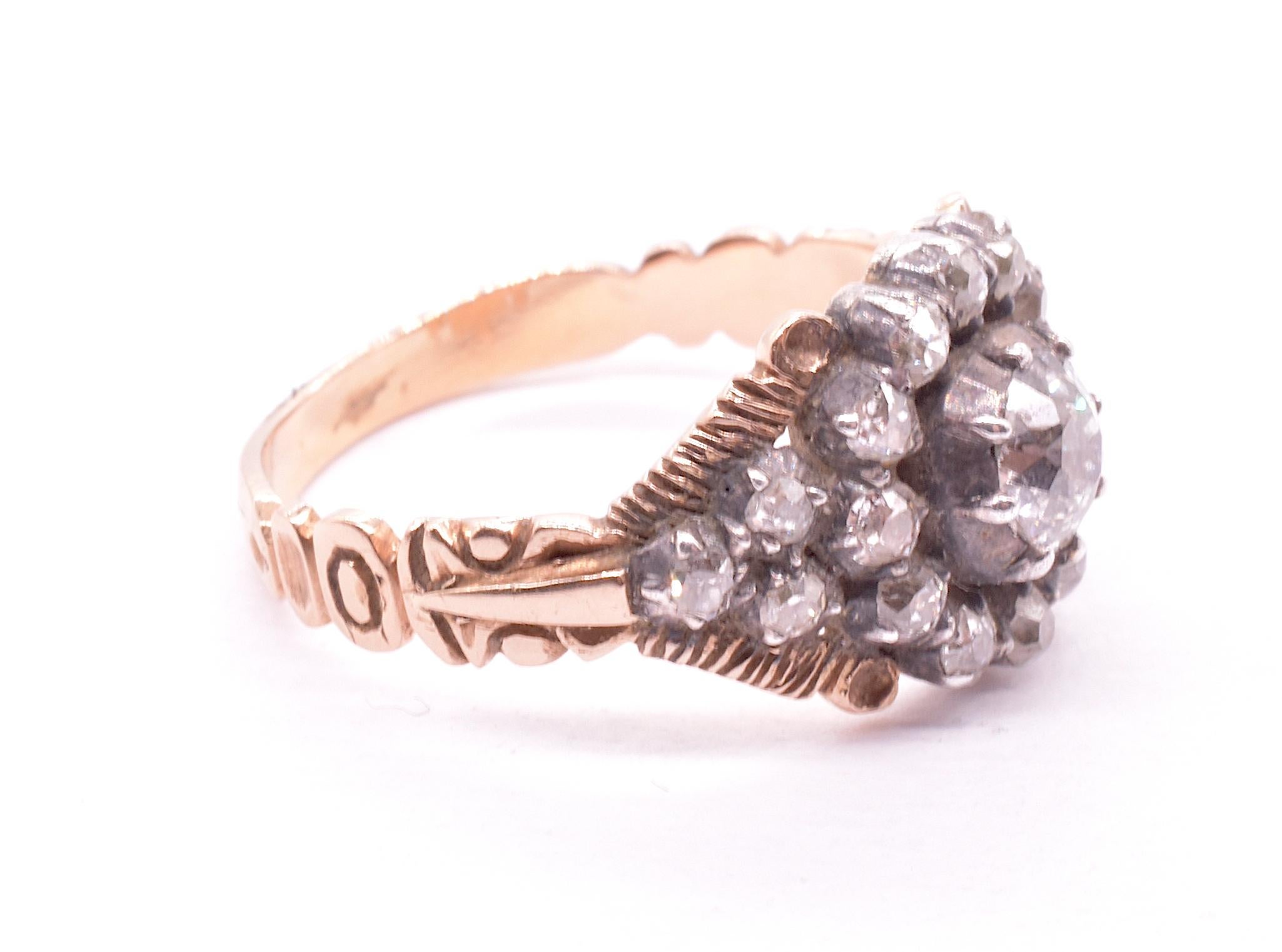 Women's or Men's C1780 Old European Cut Diamond Cluster Ring