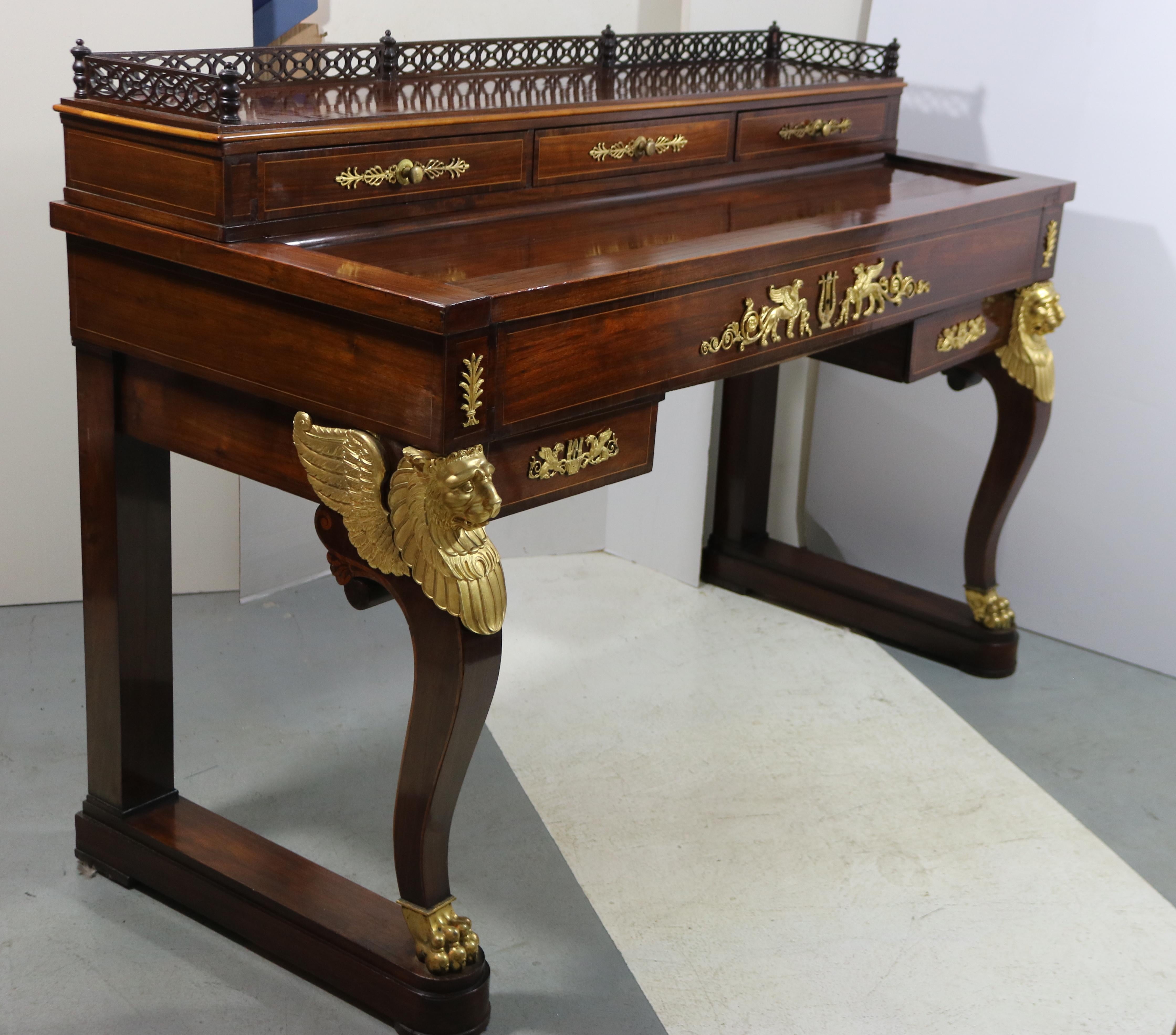 1790-French Empire Writing Desk Secretaire Gilt Ormolu-manner Thomire/Desmalter  In Good Condition For Sale In West Palm Beach, FL