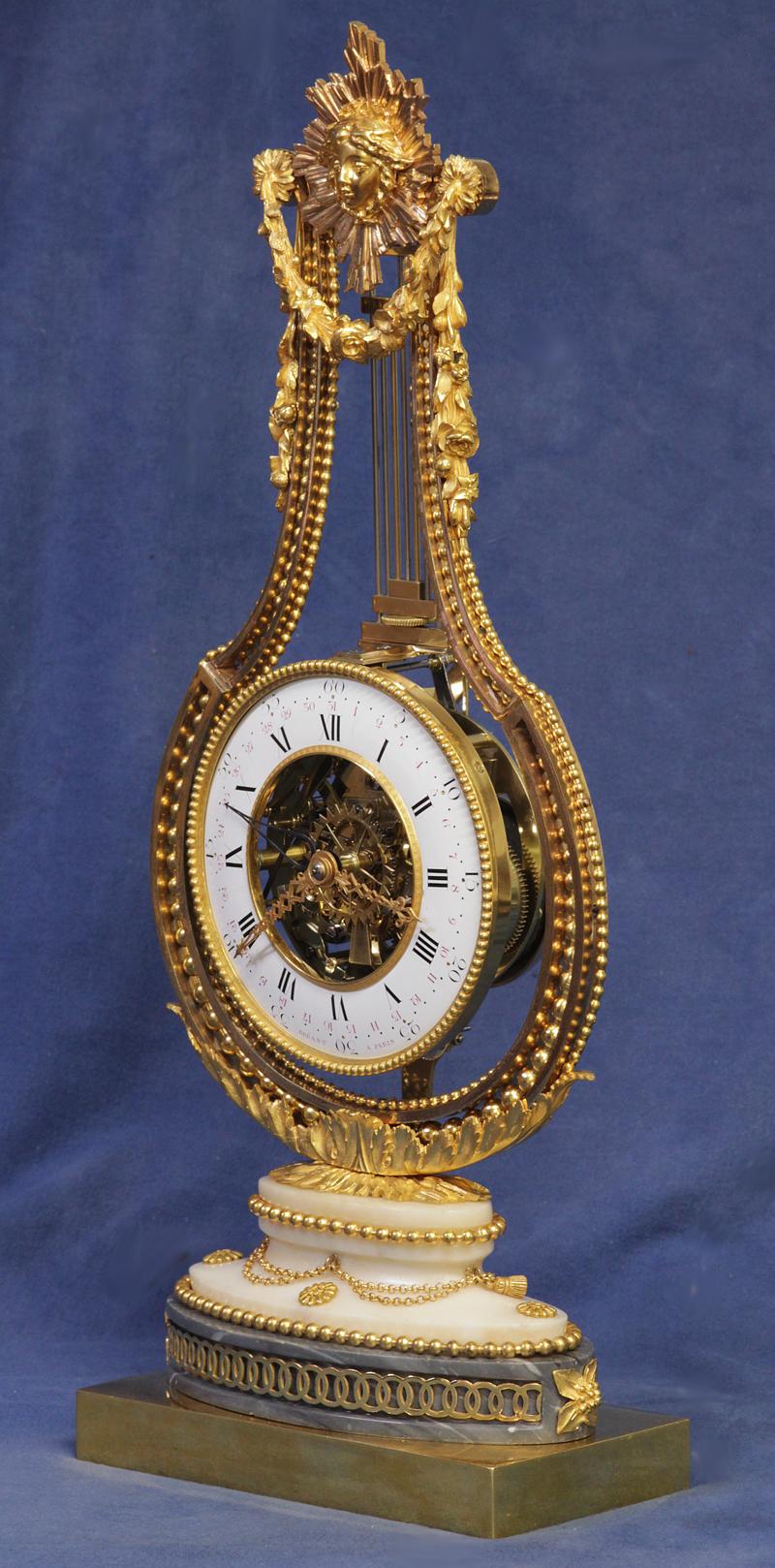 Louis XVI c.1790 French Ormolu and Marble Swinging Lyre Clock