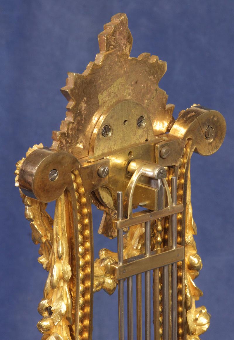 Bronze c.1790 French Ormolu and Marble Swinging Lyre Clock