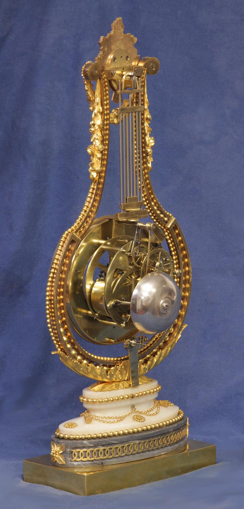 c.1790 French Ormolu and Marble Swinging Lyre Clock 2