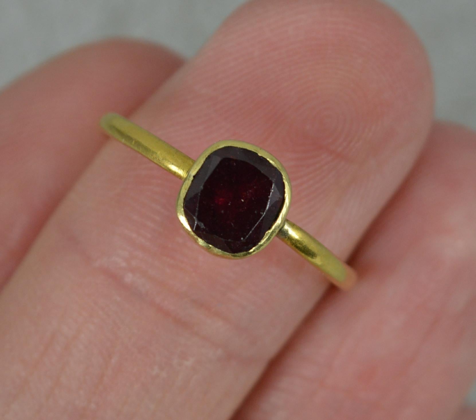 c1790 Georgian 22 Carat Yellow Gold and Garnet Solitaire Stack Ring 6