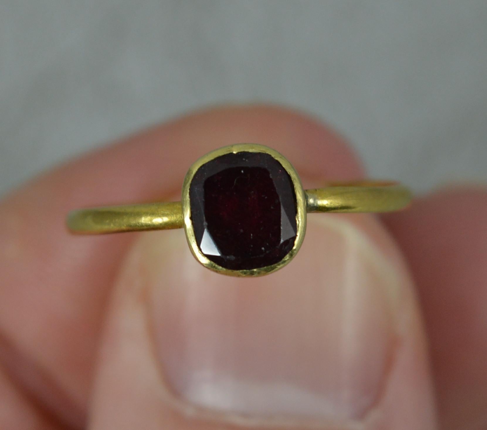 c1790 Georgian 22 Carat Yellow Gold and Garnet Solitaire Stack Ring 1
