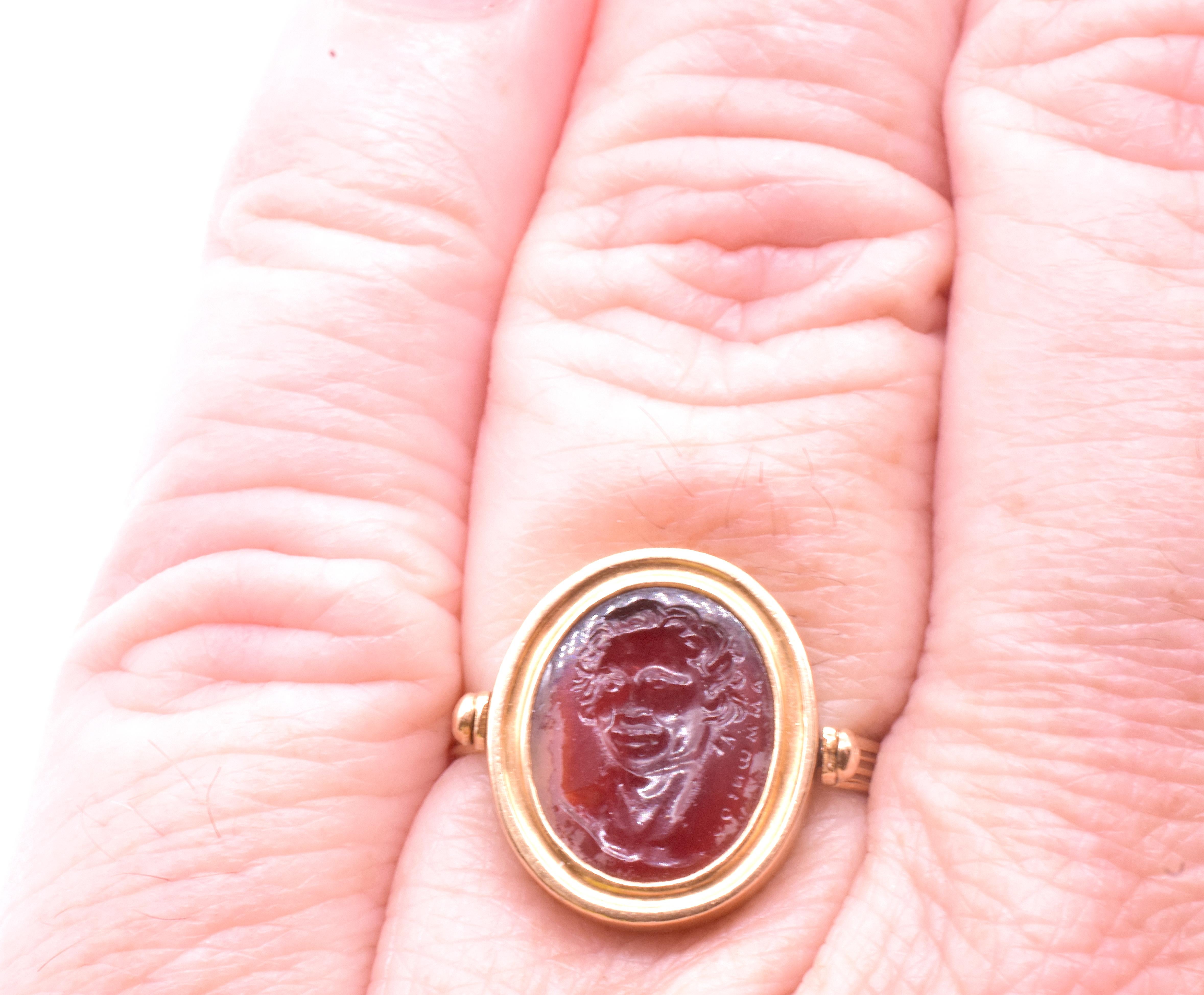 C1790 Glass and Carnelian Tassie Intaglio Ring of Laughing Satyr   4