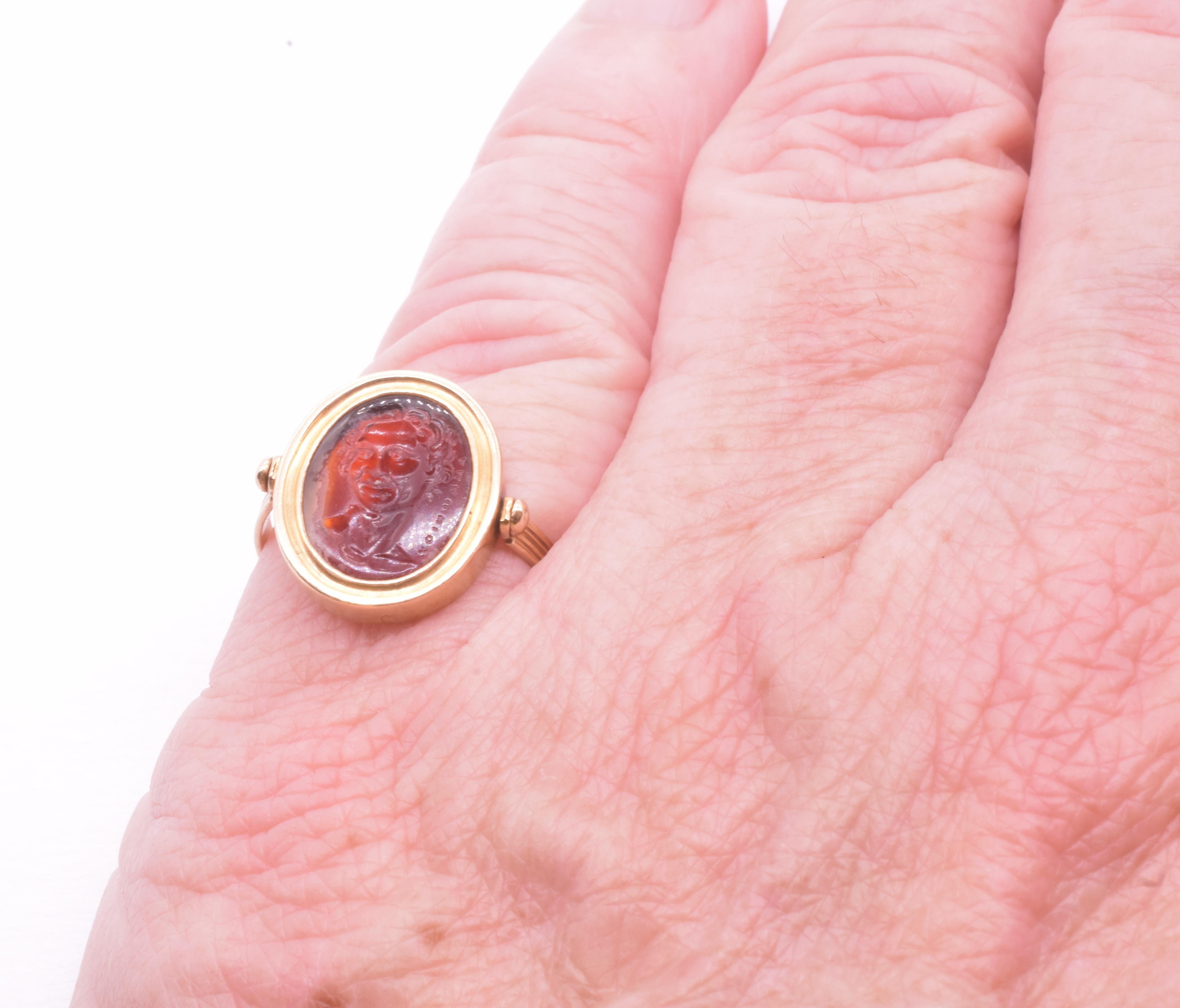 C1790 Glass and Carnelian Tassie Intaglio Ring of Laughing Satyr   9