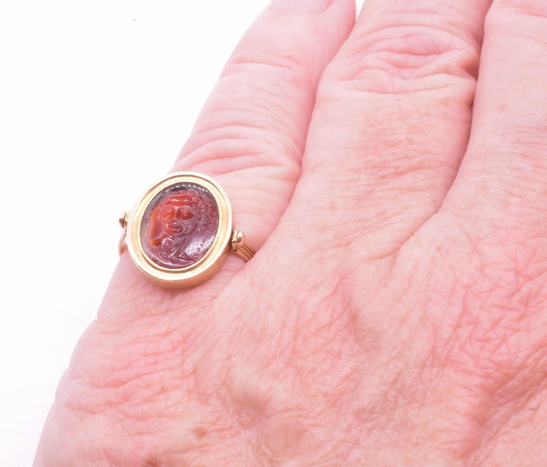 C1790 Glass and Carnelian Tassie Intaglio Ring of Laughing Satyr