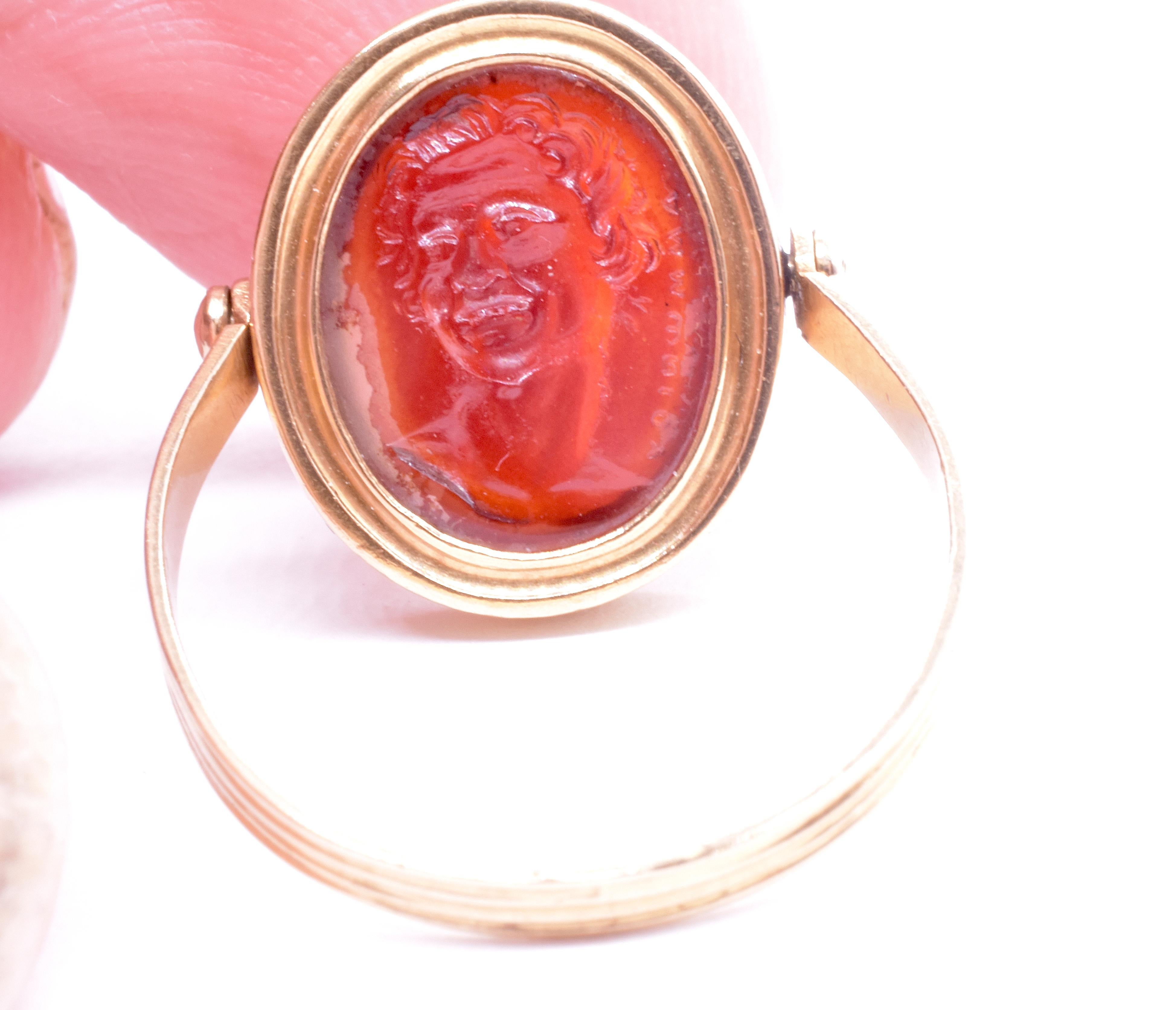 Georgian C1790 Glass and Carnelian Tassie Intaglio Ring of Laughing Satyr  