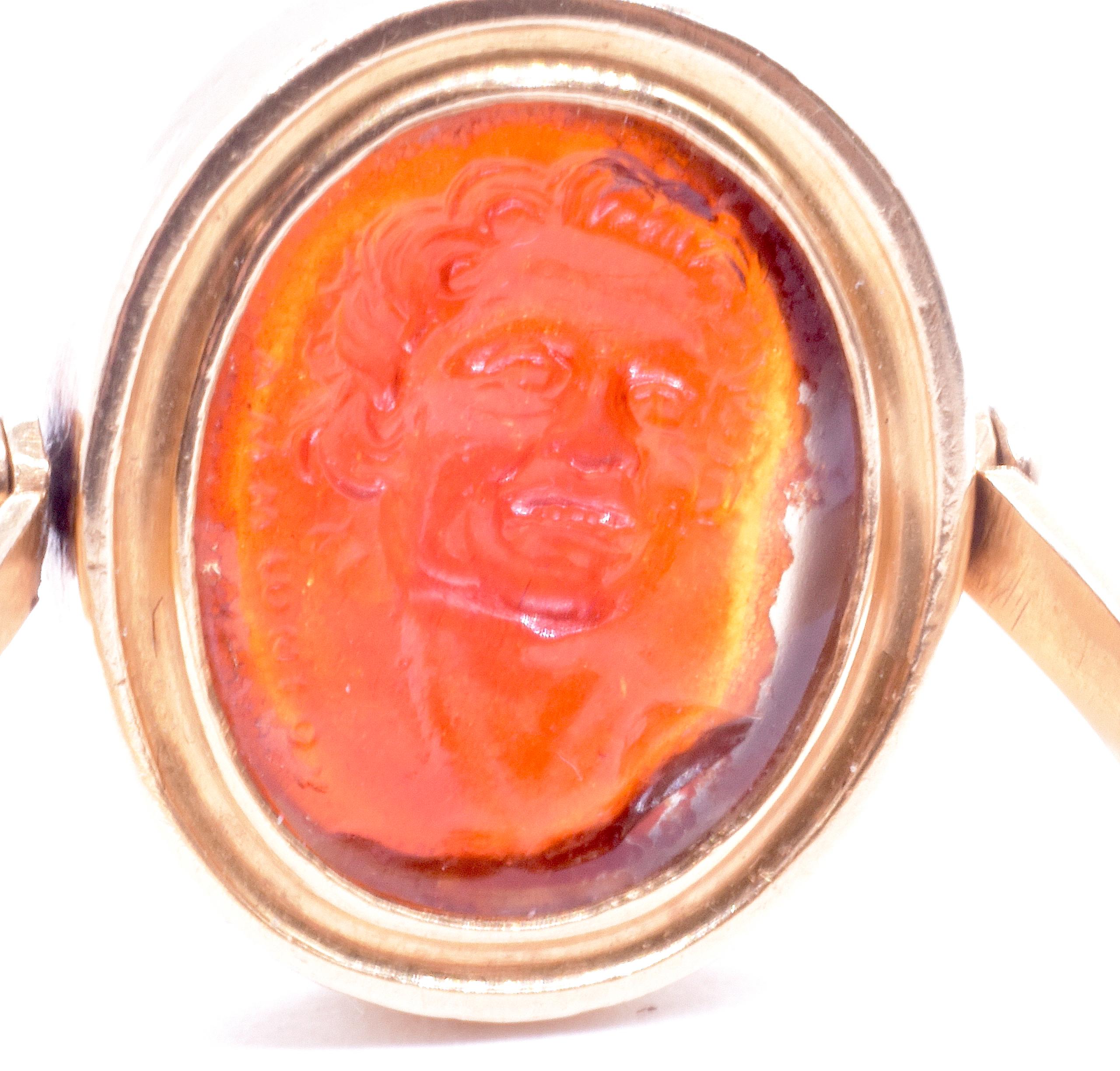 Cabochon C1790 Glass and Carnelian Tassie Intaglio Ring of Laughing Satyr  