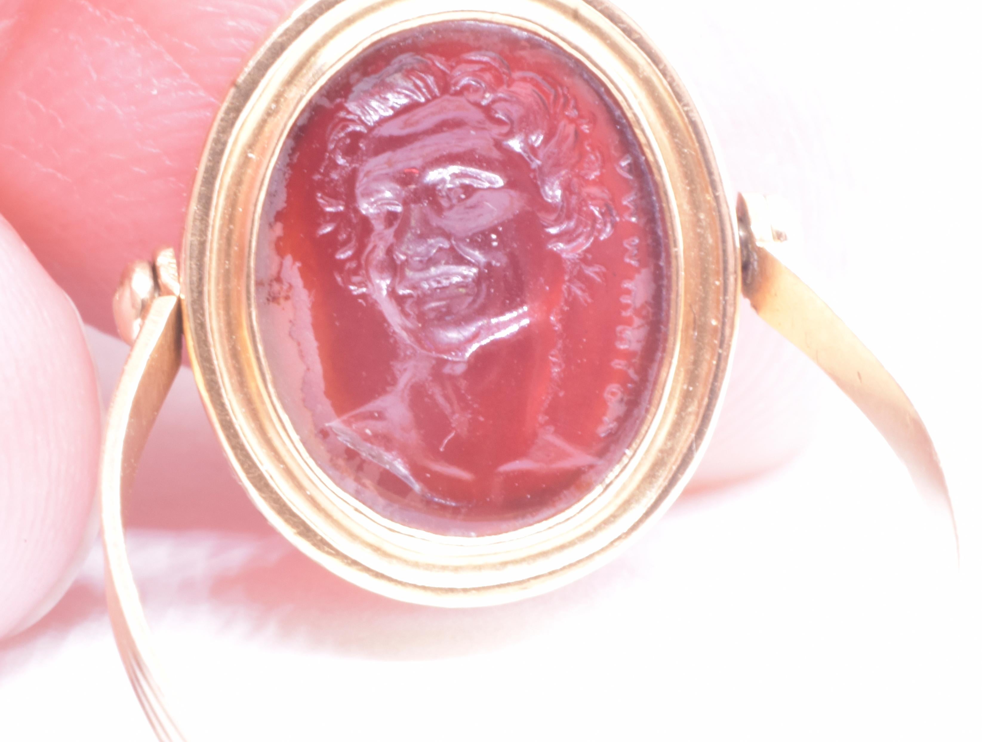 Women's or Men's C1790 Glass and Carnelian Tassie Intaglio Ring of Laughing Satyr  