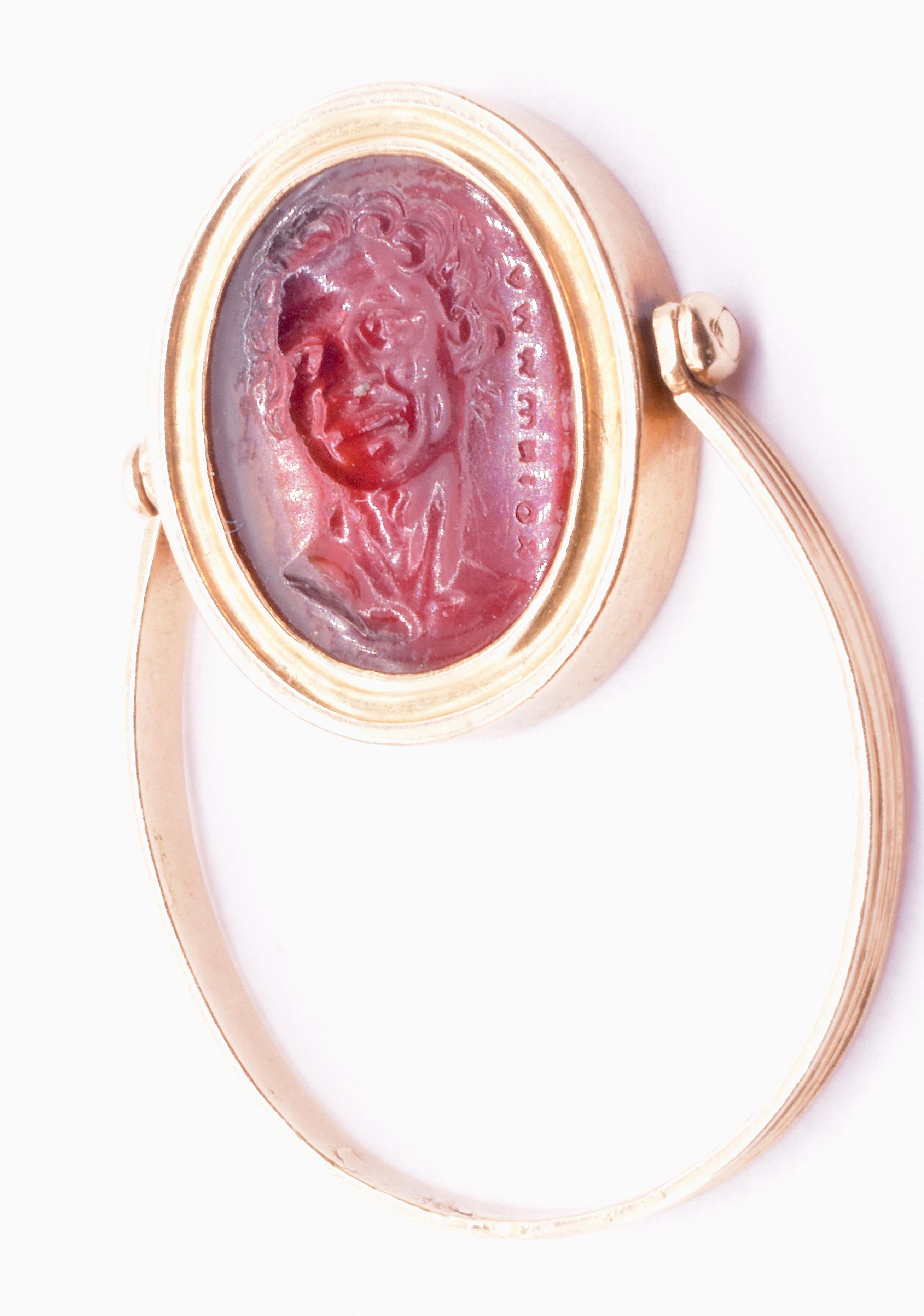 C1790 Glass and Carnelian Tassie Intaglio Ring of Laughing Satyr   3