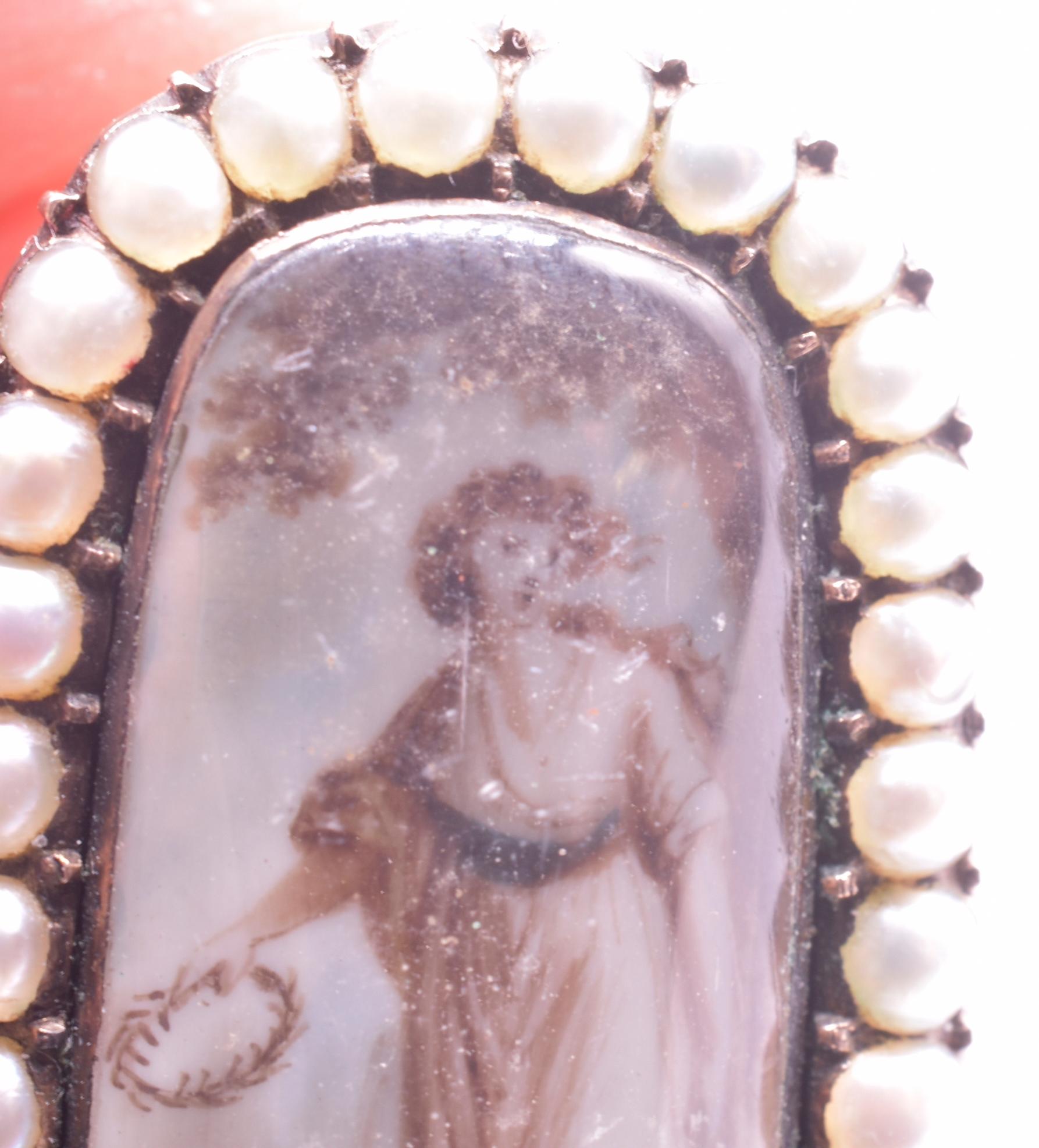 C1790 Neoclassical Painted Mourning Ring of Woman over Urn Under Weeping Willow 1