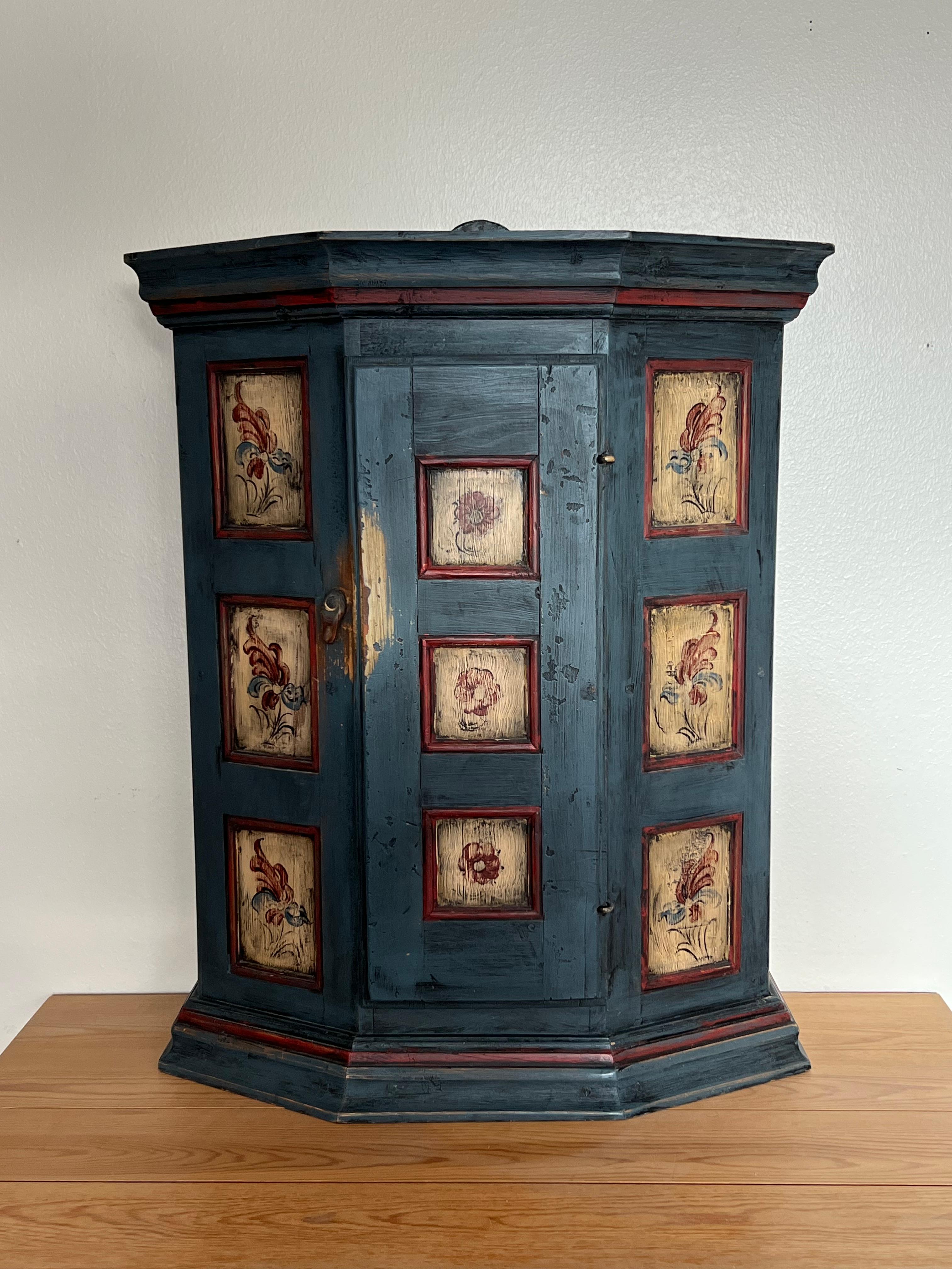 c.18/1900s RUSTIC hanging cabinet with Rosemaling, Baroque style, Norway For Sale 6