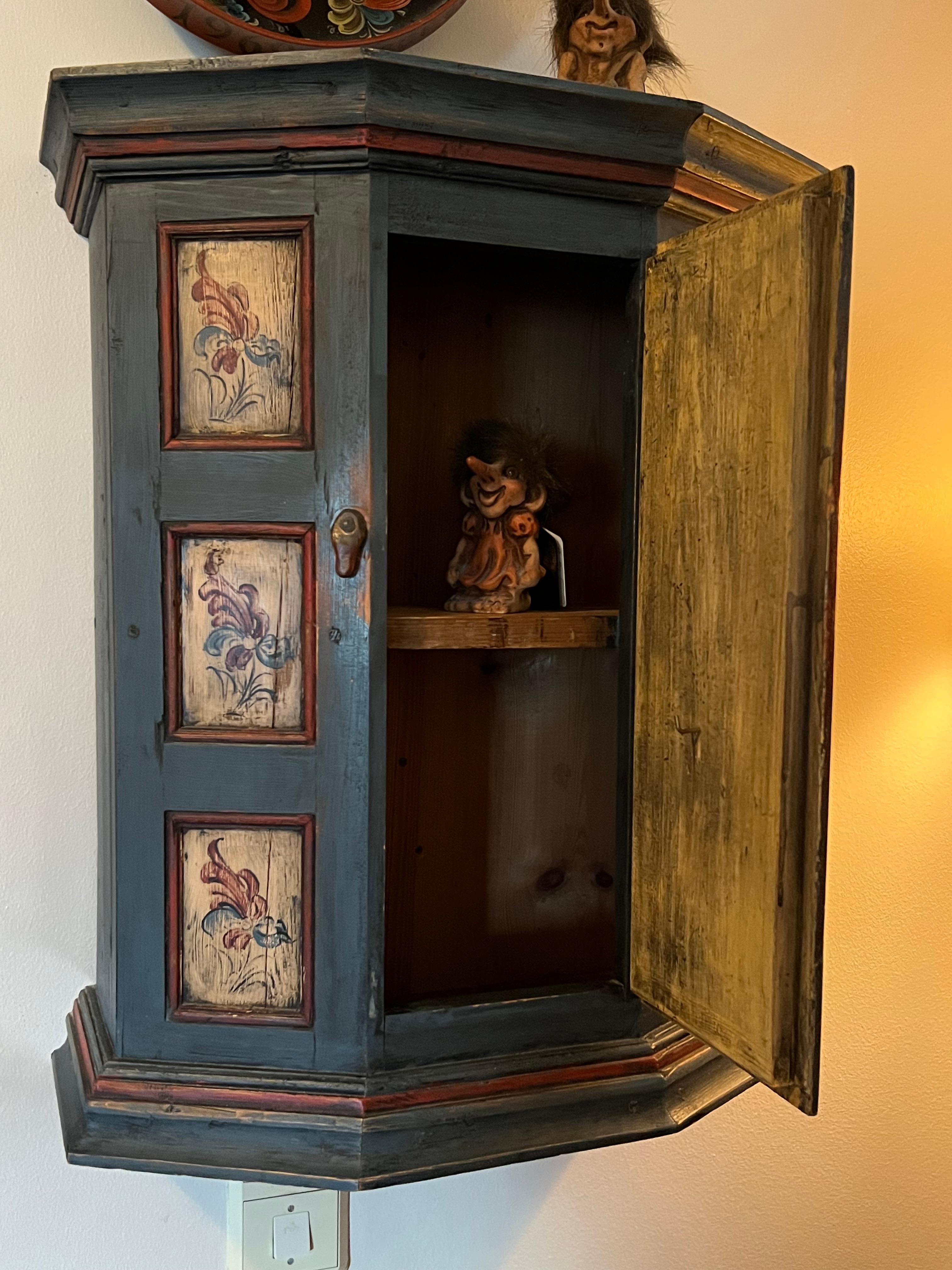 Iron c.18/1900s RUSTIC hanging cabinet with Rosemaling, Baroque style, Norway For Sale