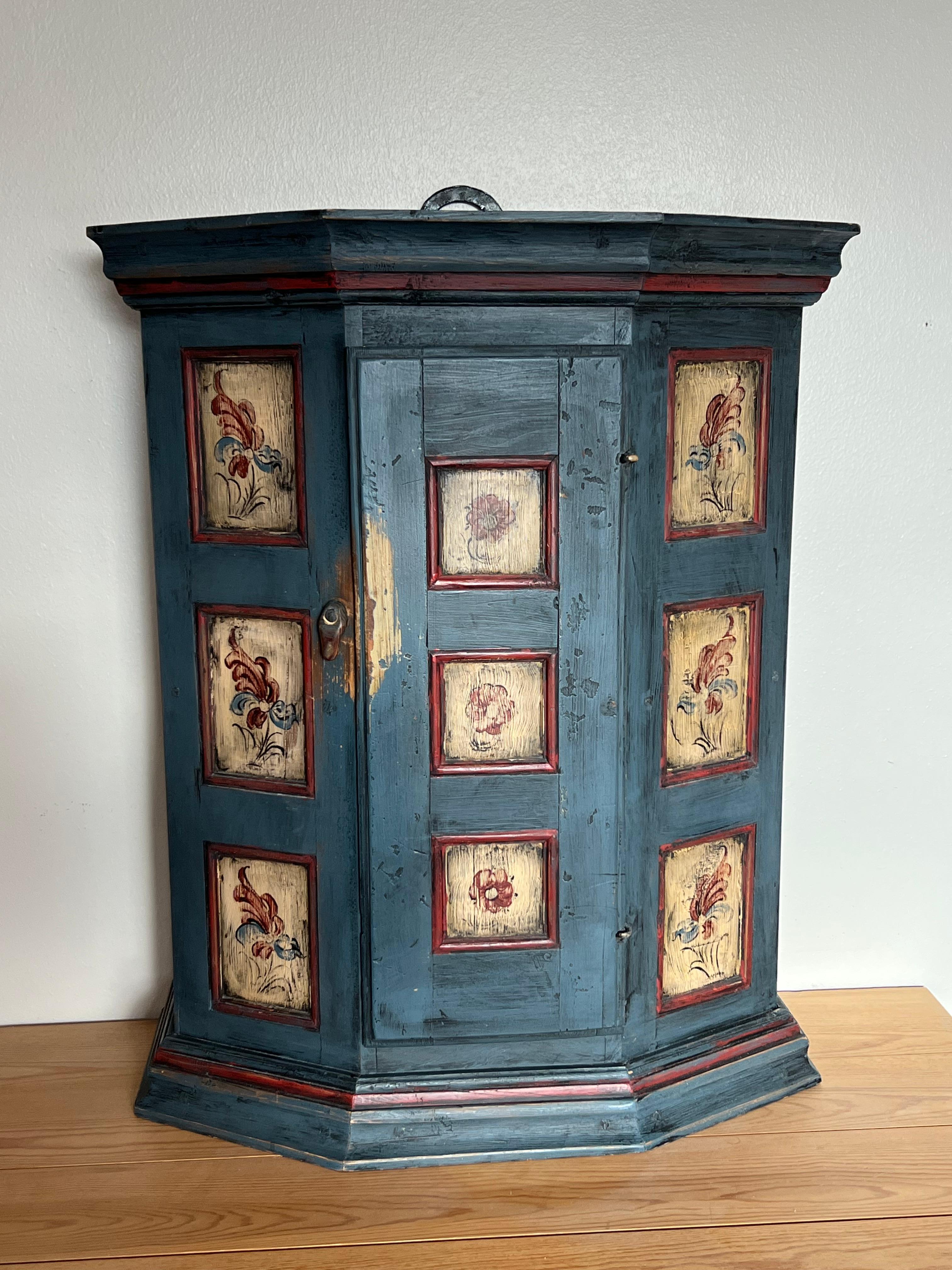c.18/1900s RUSTIC hanging cabinet with Rosemaling, Baroque style, Norway For Sale 1