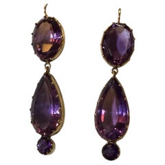 C1800 Amethyst & 18K gold Pendeloque Earrings with original amethyst tops