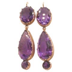 C1800 Amethyst & 18K gold Pendeloque Earrings with original amethyst tops
