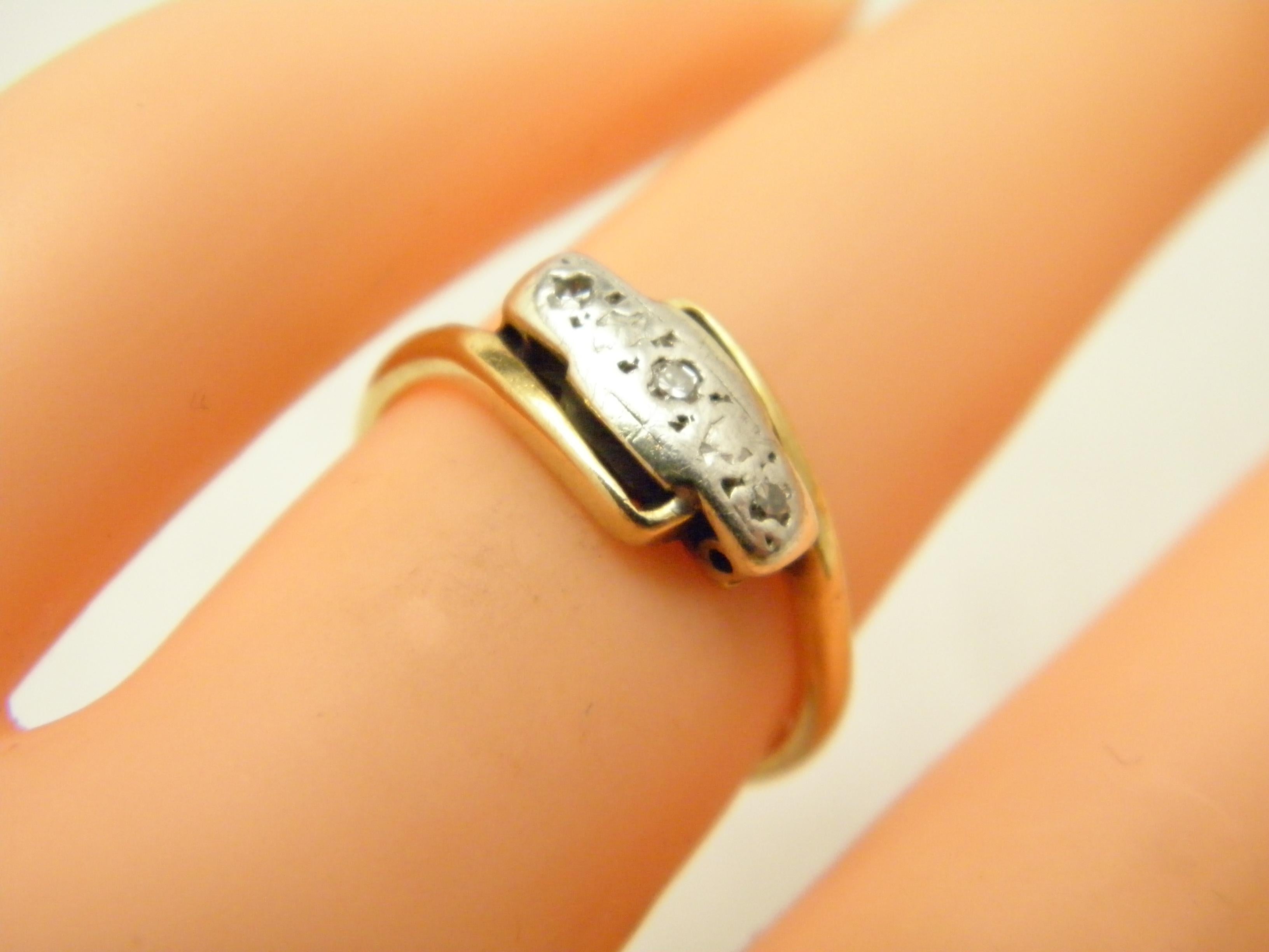 c1800 Antique 18ct Gold Platinum Diamond Trilogy Bypass Engagement Ring Size I.5 4