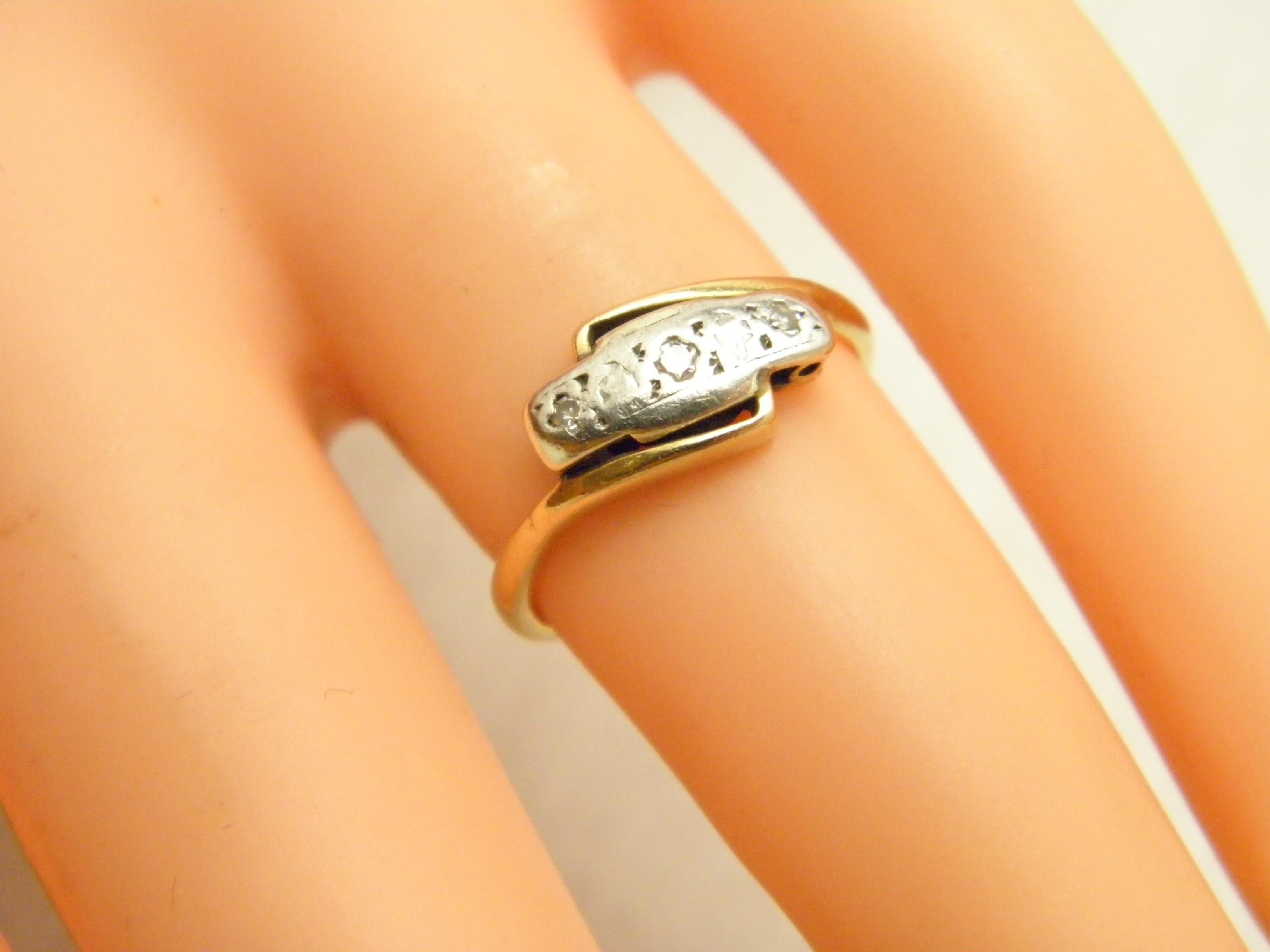 c1800 Antique 18ct Gold Platinum Diamond Trilogy Bypass Engagement Ring Size I.5 5