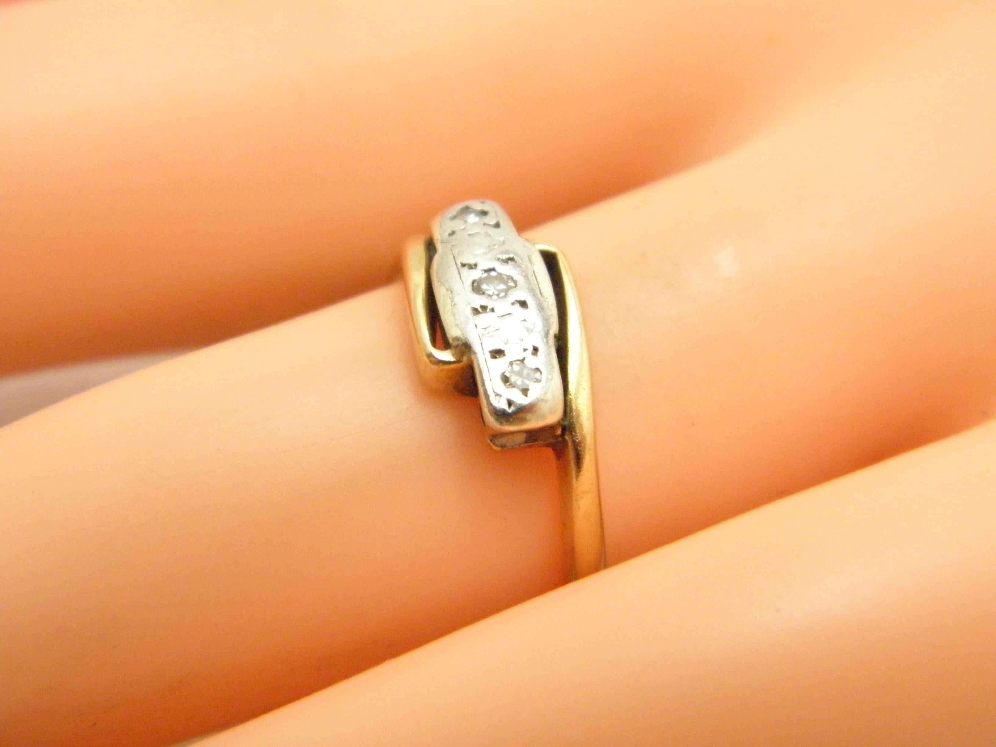 c1800 Antique 18ct Gold Platinum Diamond Trilogy Bypass Engagement Ring Size I.5 6