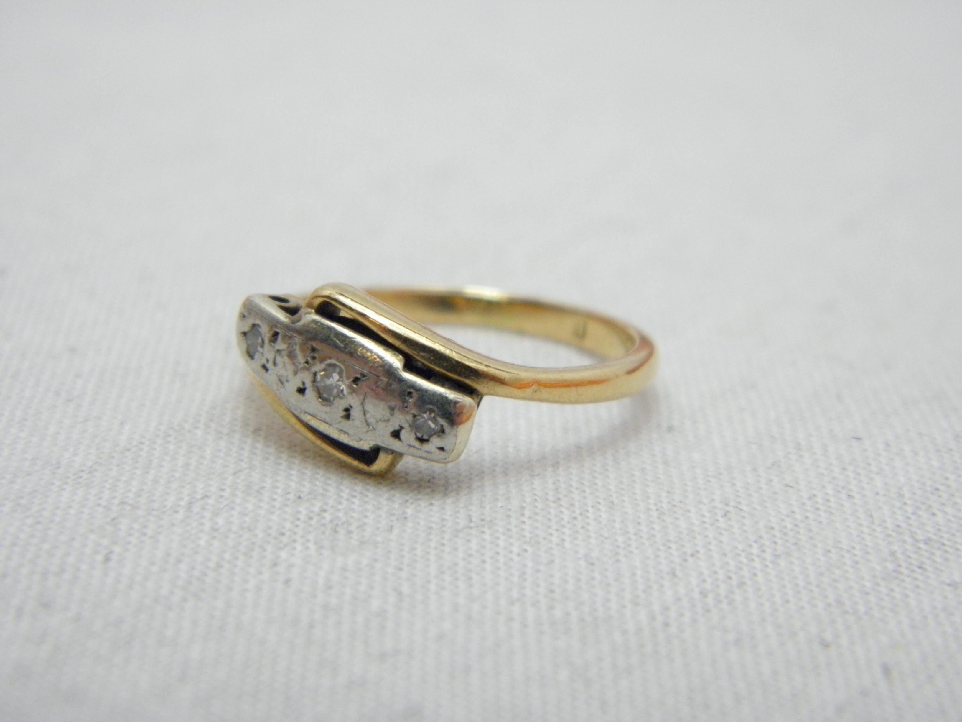 c1800 Antique 18ct Gold Platinum Diamond Trilogy Bypass Engagement Ring Size I.5 In Good Condition In Camelford, GB