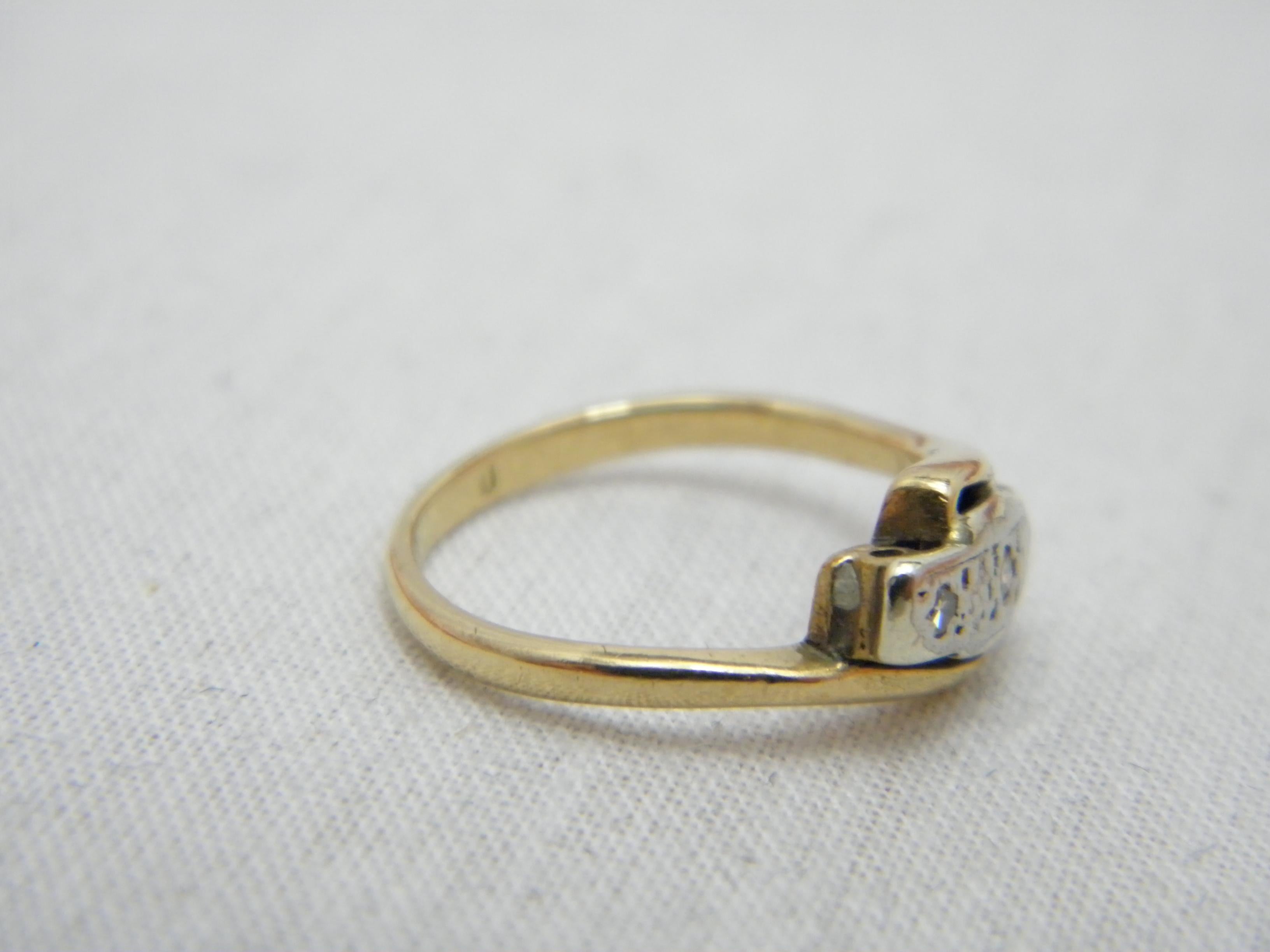 Women's c1800 Antique 18ct Gold Platinum Diamond Trilogy Bypass Engagement Ring Size I.5