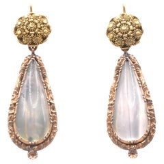 C1800 Antique 18K gold Moonstone Drop Pendeloque earrings, England