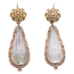 C1800 Antique 18K gold Moonstone Drop Pendeloque earrings, England