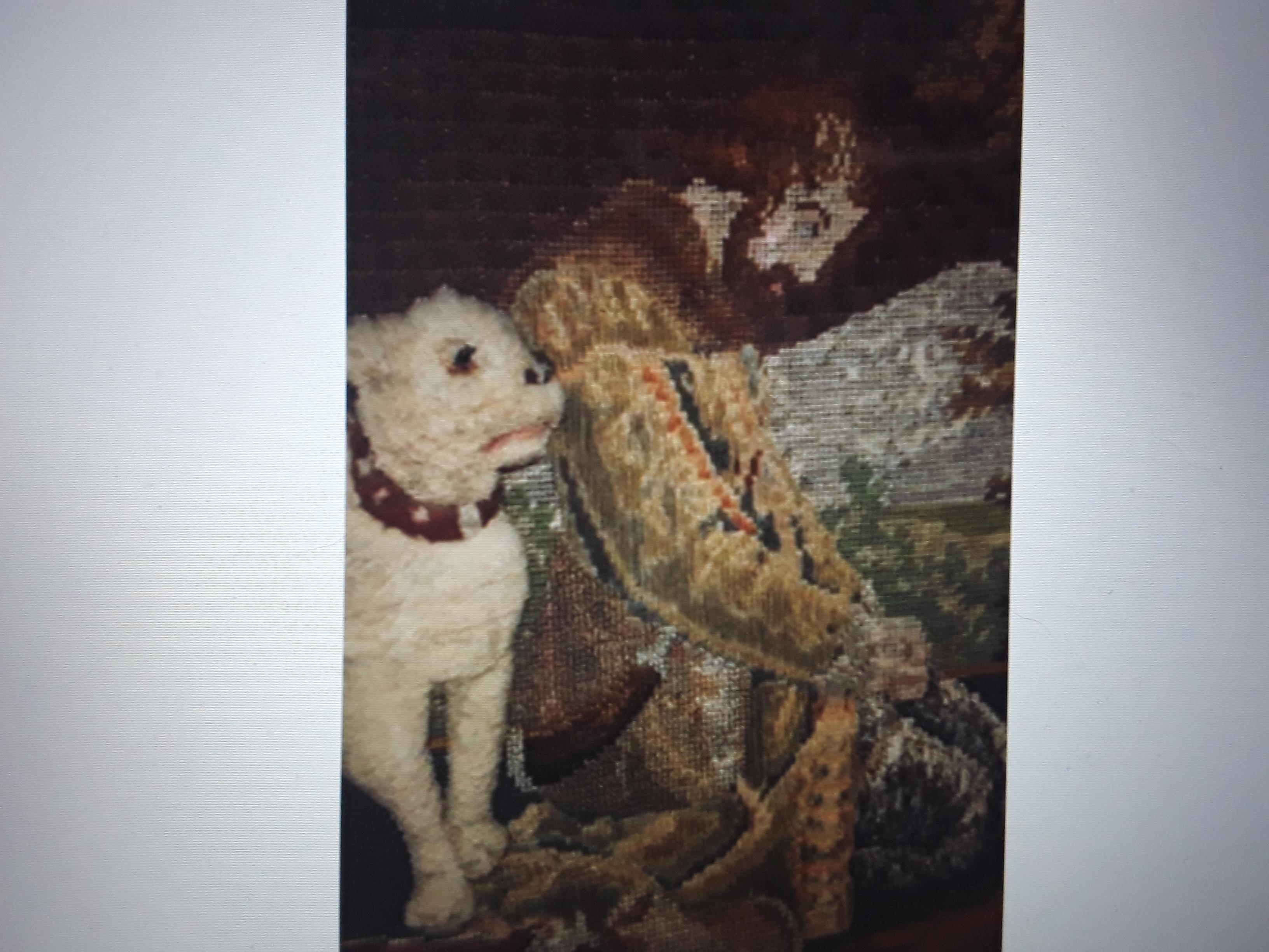 Antike frühe amerikanische handgestickte Glas-Schattenkasten-Szene, Mann und sein Hund, um 1800 im Zustand „Gut“ im Angebot in Opa Locka, FL