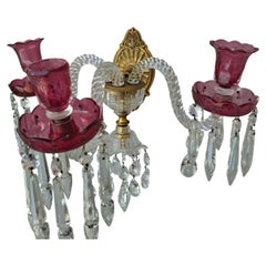 c1800 British George III Ormolu/ Cut Glass/ Pink Etched Crystal Wall Sconce