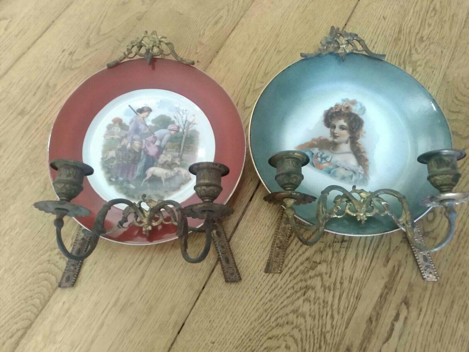 c1800 Pair French Louis XVI style Gilt Bronze Frames with Art on Porcelain Plates.Original unelectrified state. I do not know if the art is hand painted or not. Shows beautifully.
