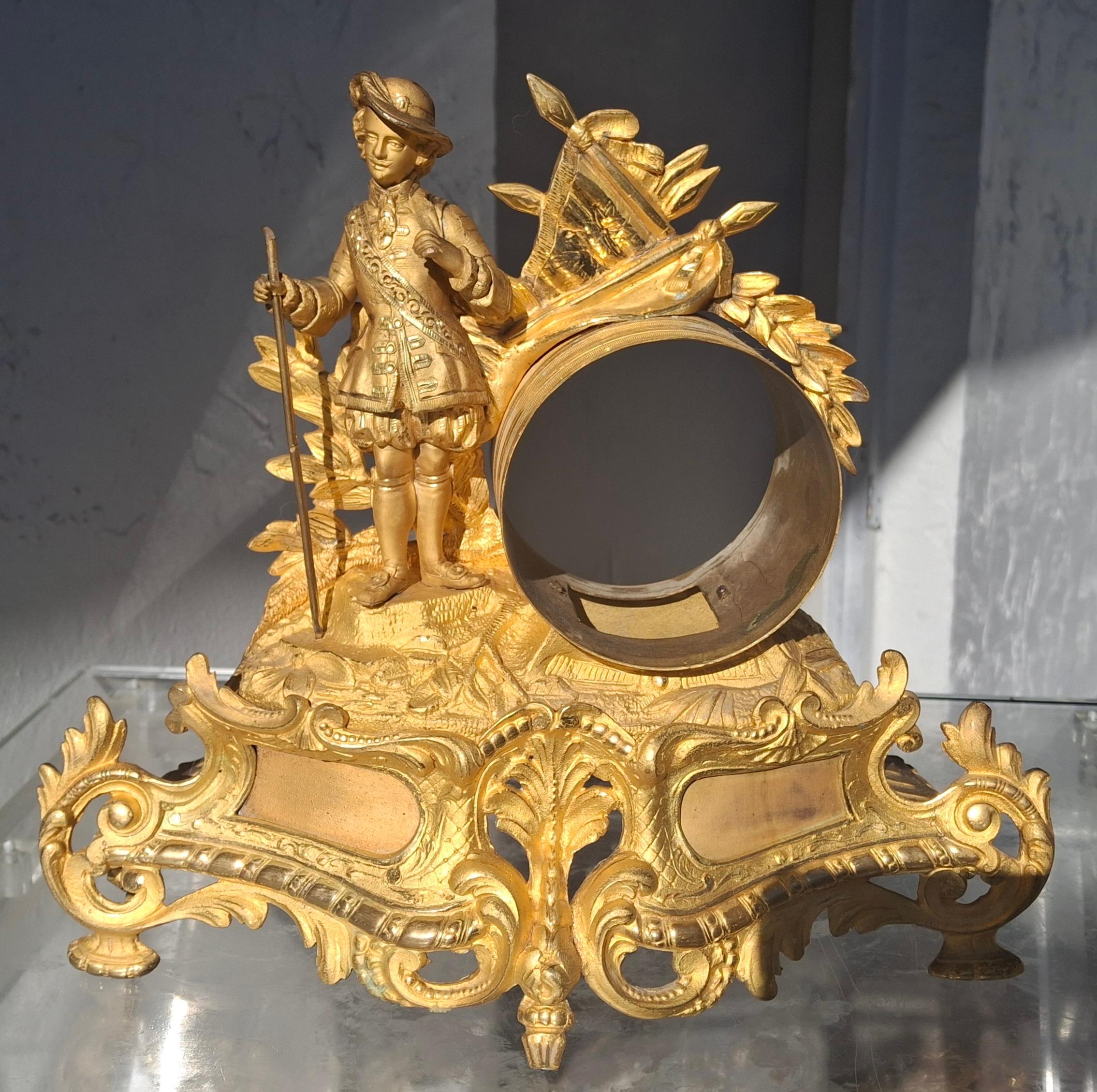 Francese c1800 French Rococo Luigi XV Mercurio Bronzo dorato Cassa dell'orologio figurato / Cornice in vendita