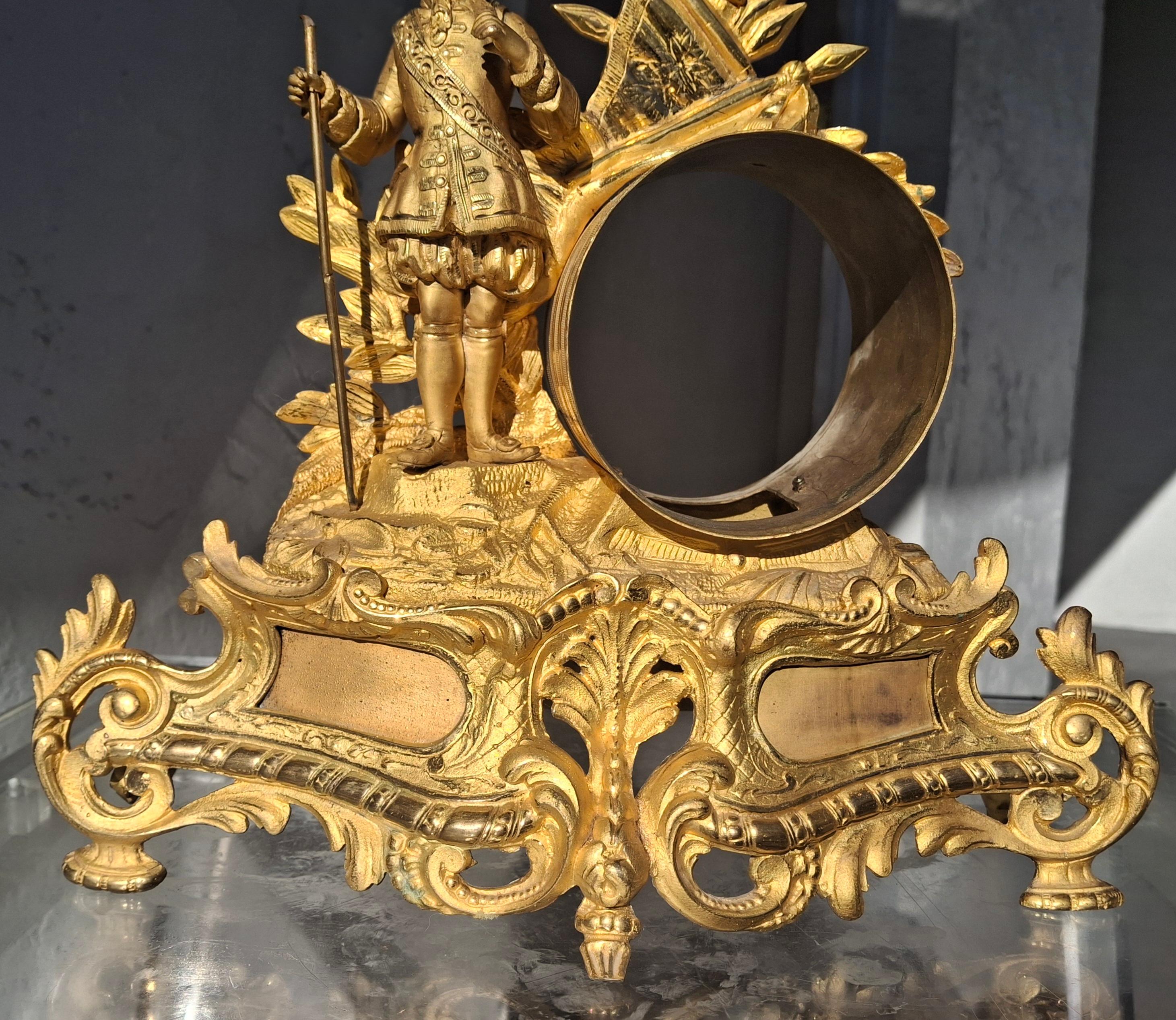 c1800 French Rococo Luigi XV Mercurio Bronzo dorato Cassa dell'orologio figurato / Cornice In condizioni buone in vendita a Opa Locka, FL