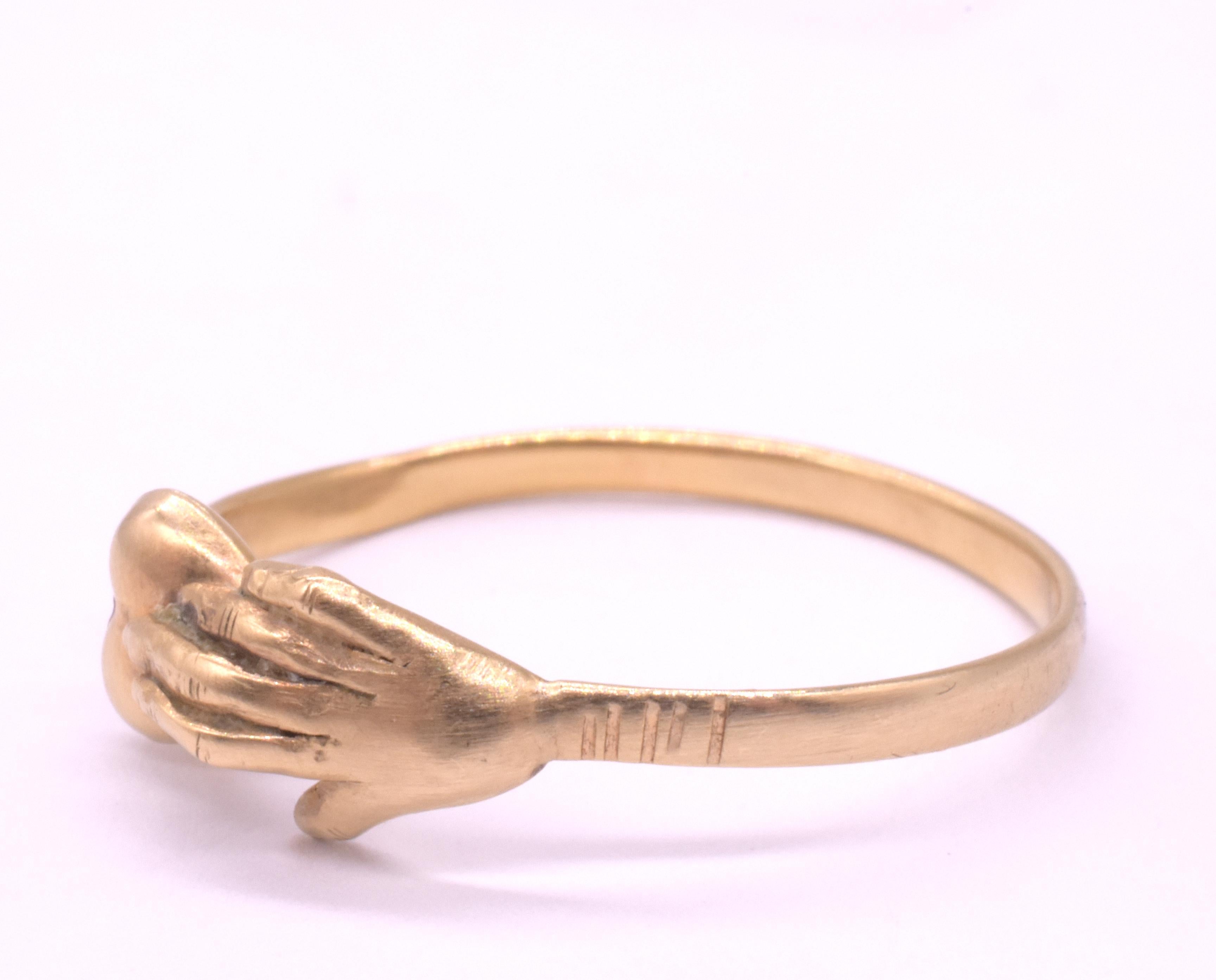 C1800 Georgian 18K Early Fede Ring with Hand Over Heart For Sale 6