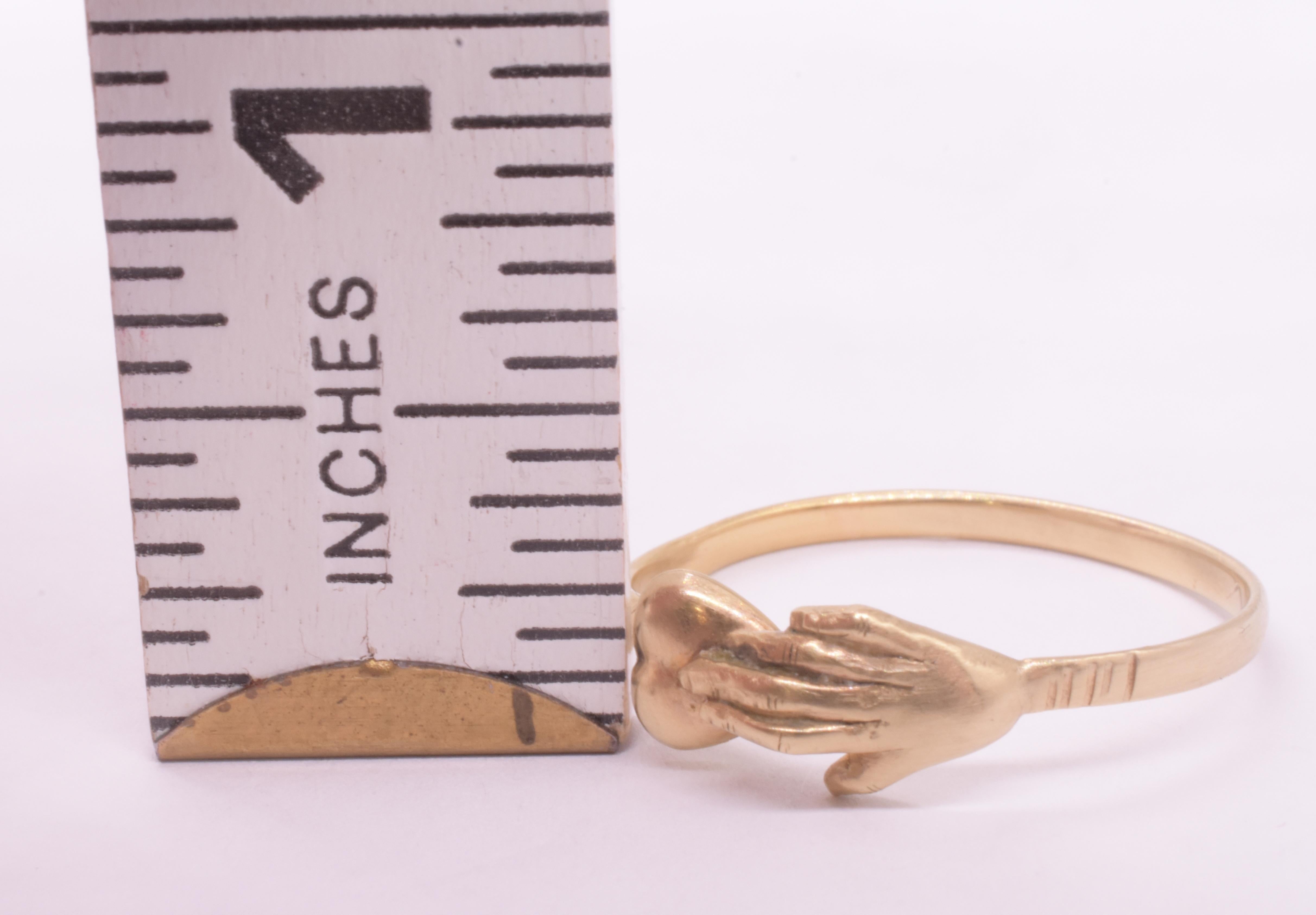 C1800 Georgian 18K Early Fede Ring with Hand Over Heart For Sale 8