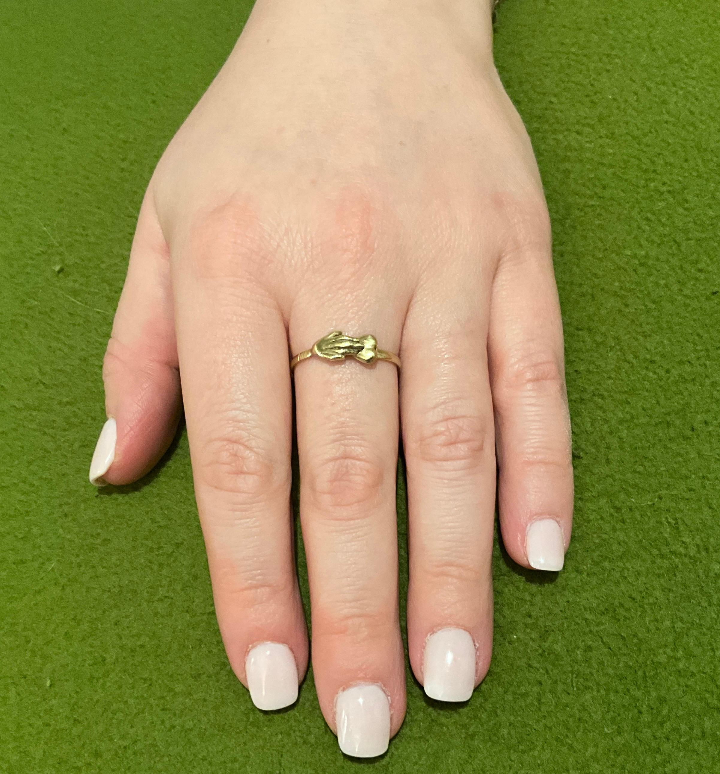 Women's or Men's C1800 Georgian 18K Early Fede Ring with Hand Over Heart For Sale