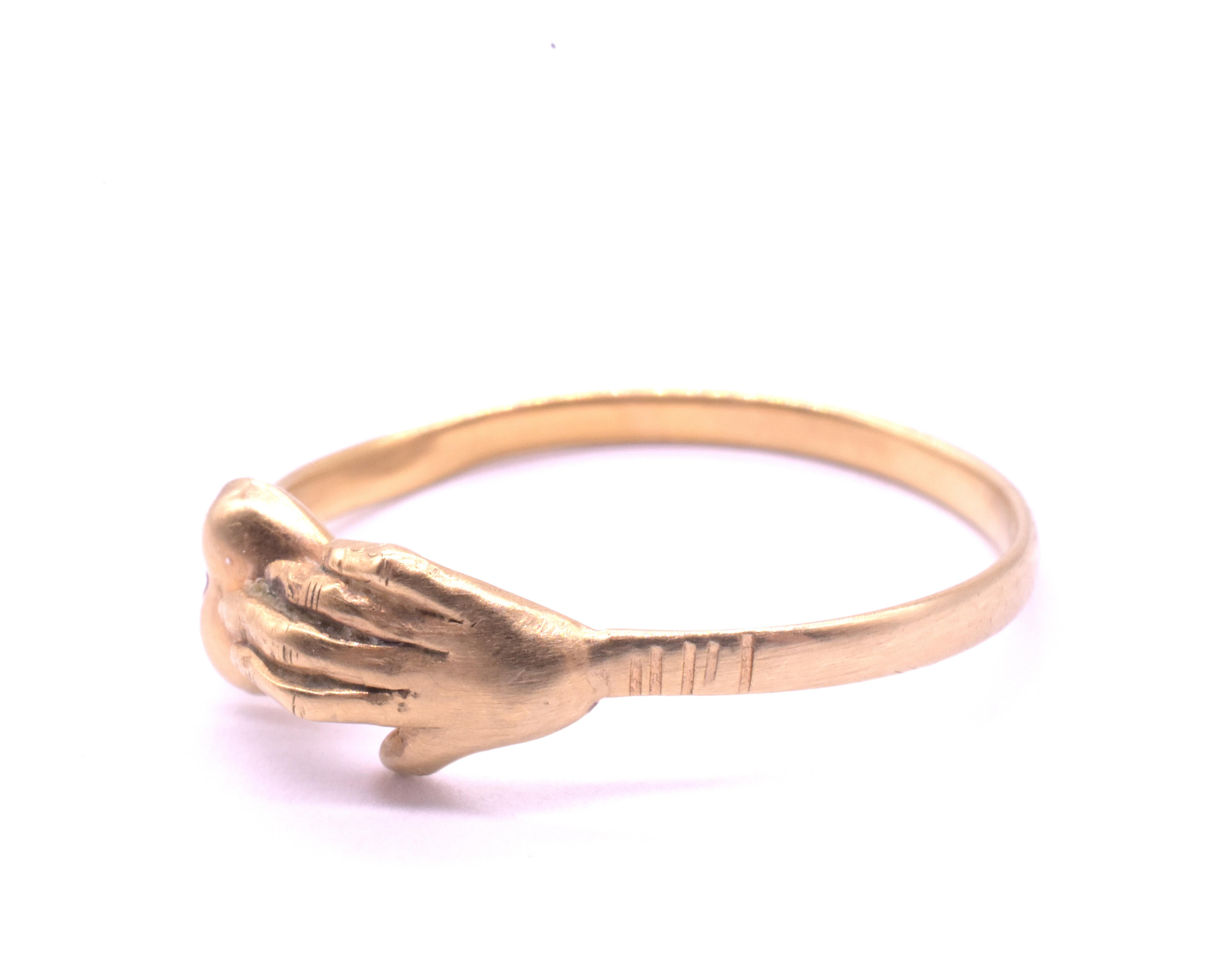 C1800 Georgian 18K Early Fede Ring with Hand Over Heart For Sale 3