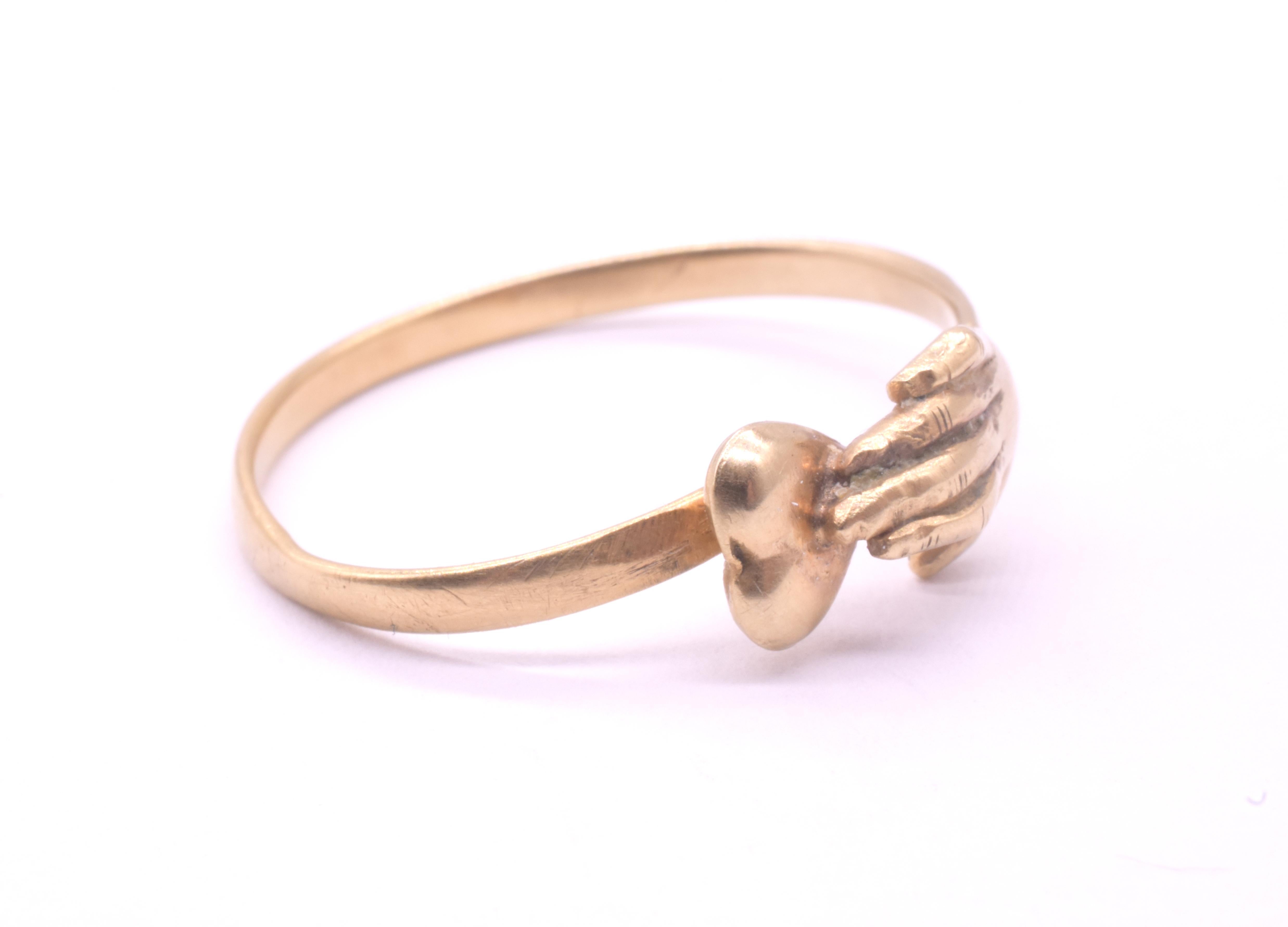 C1800 Georgian 18K Early Fede Ring with Hand Over Heart For Sale 4