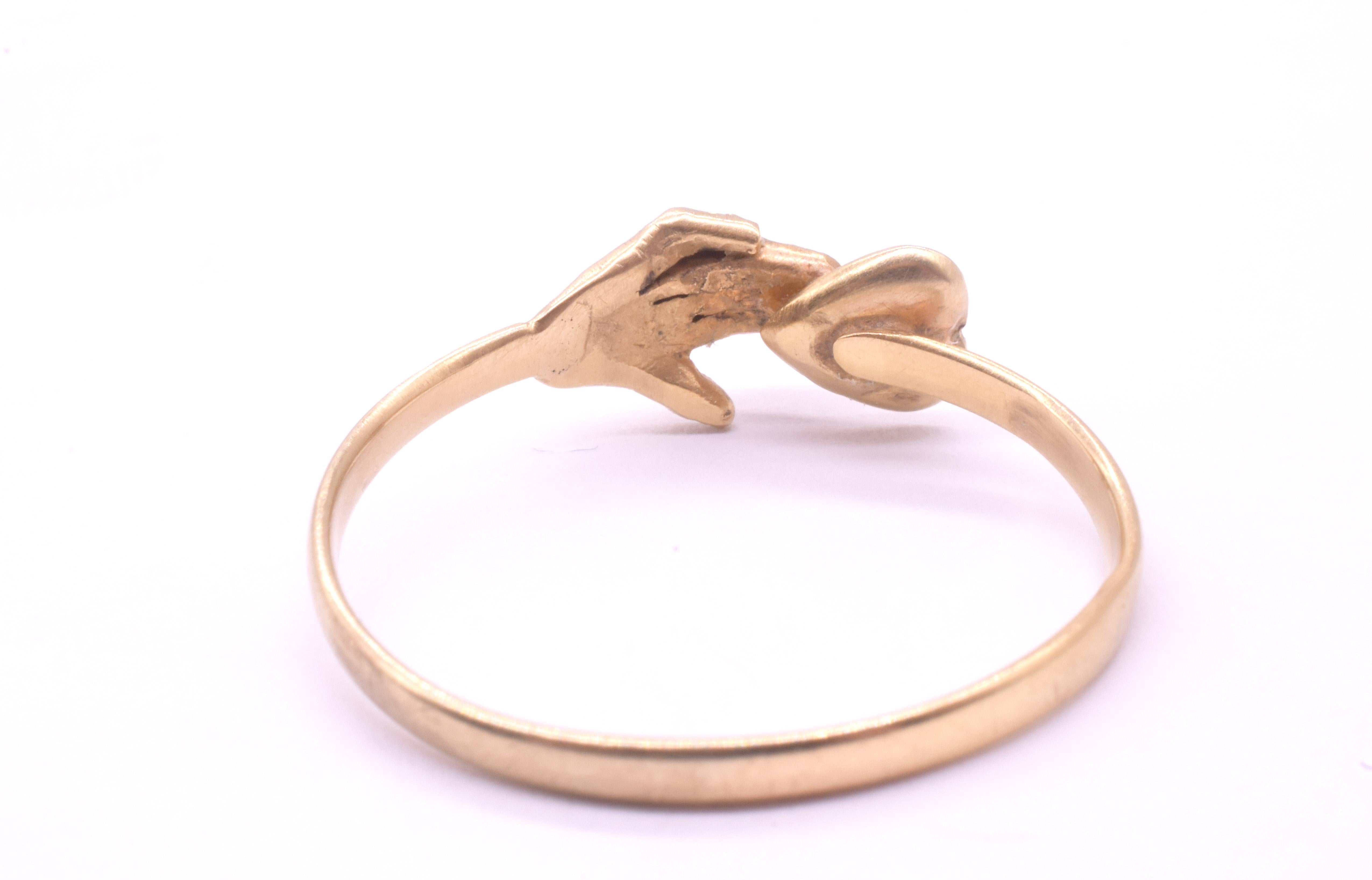C1800 Georgian 18K Early Fede Ring with Hand Over Heart For Sale 5