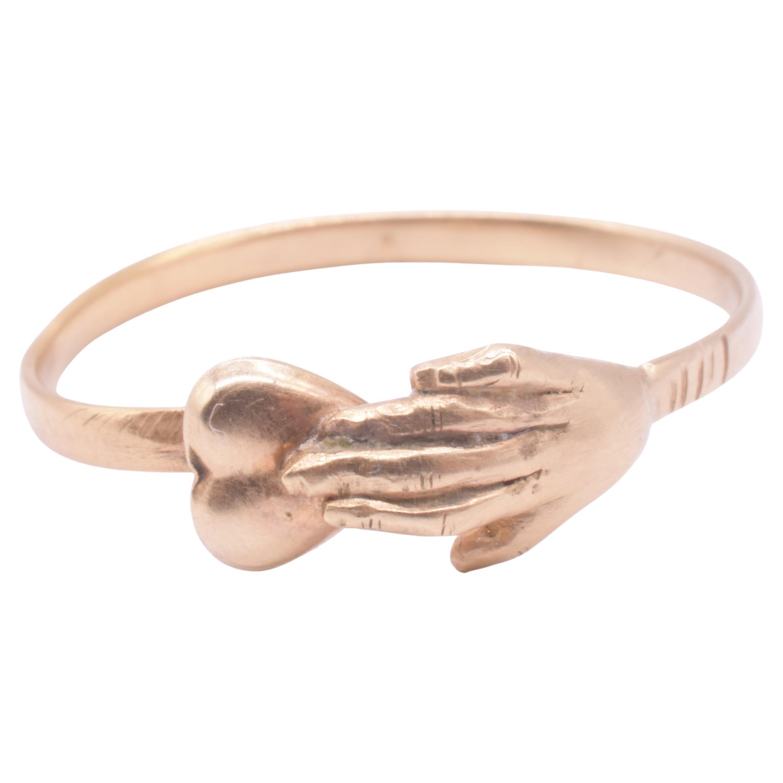 C1800 Georgian 18K Early Fede Ring with Hand Over Heart