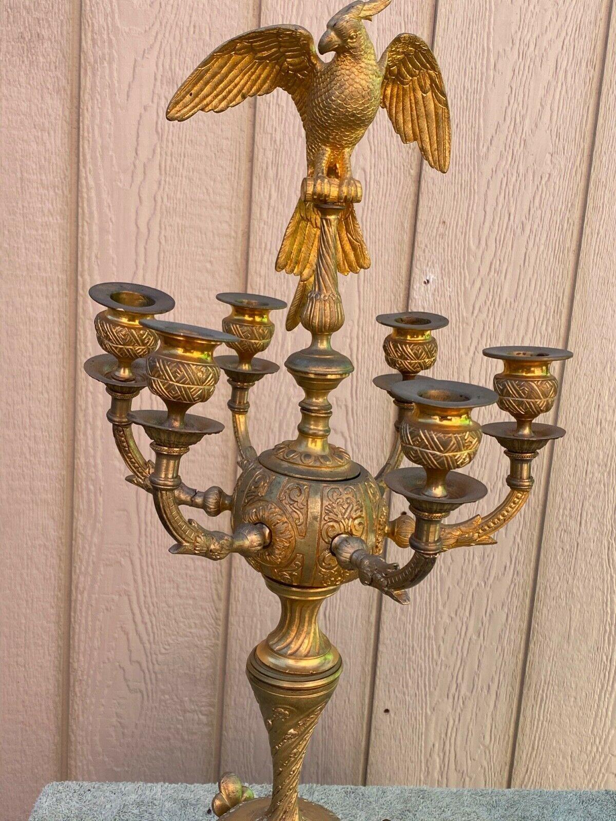 c1800 Pair Huge French Gilt Bronze Opposing Head Parrot Candelabra - Grand Scale For Sale 5