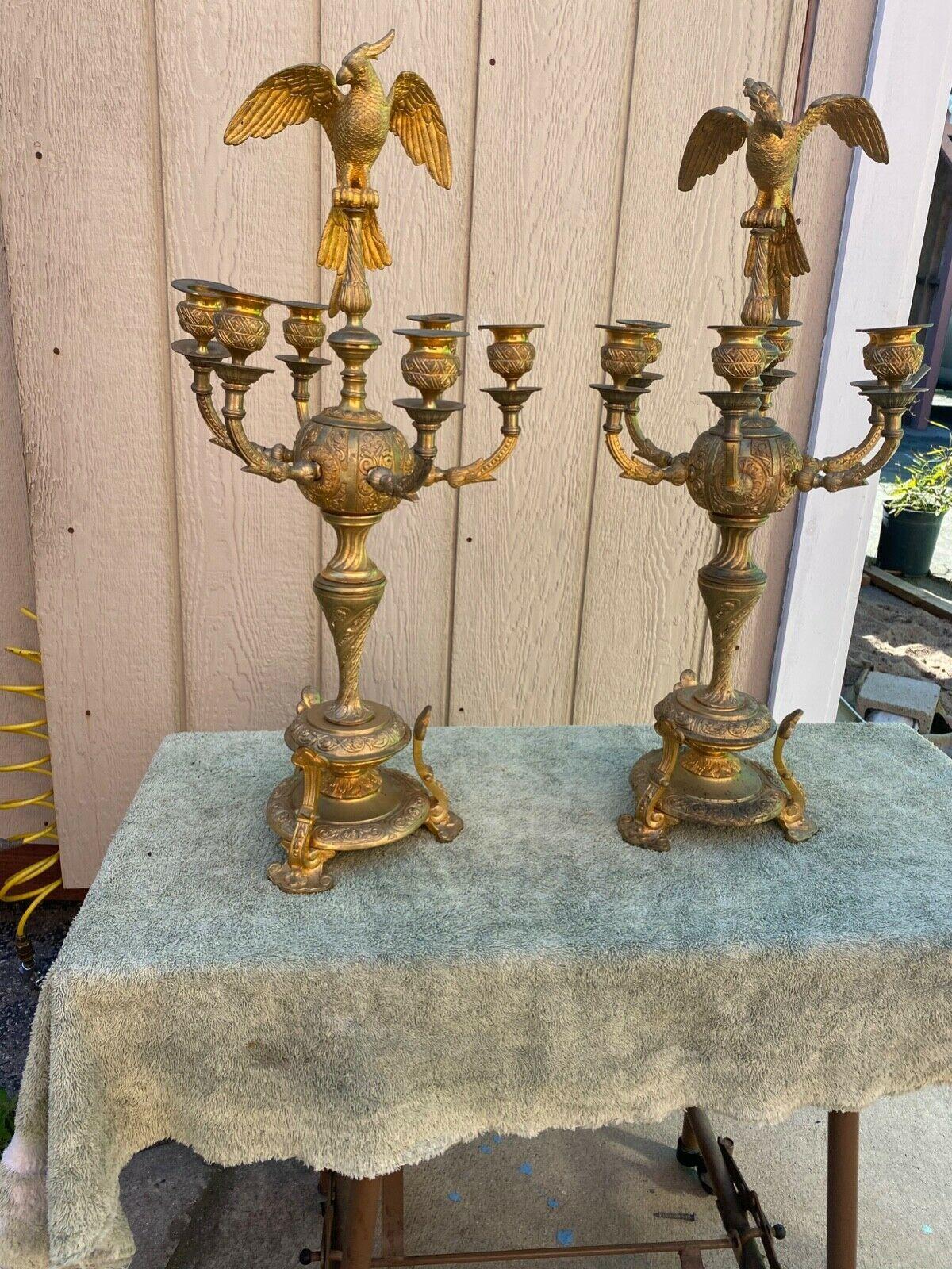 c1800 Pair Huge French Gilt Bronze Opposing Head Parrot Candelabra - Grand Scale For Sale 6