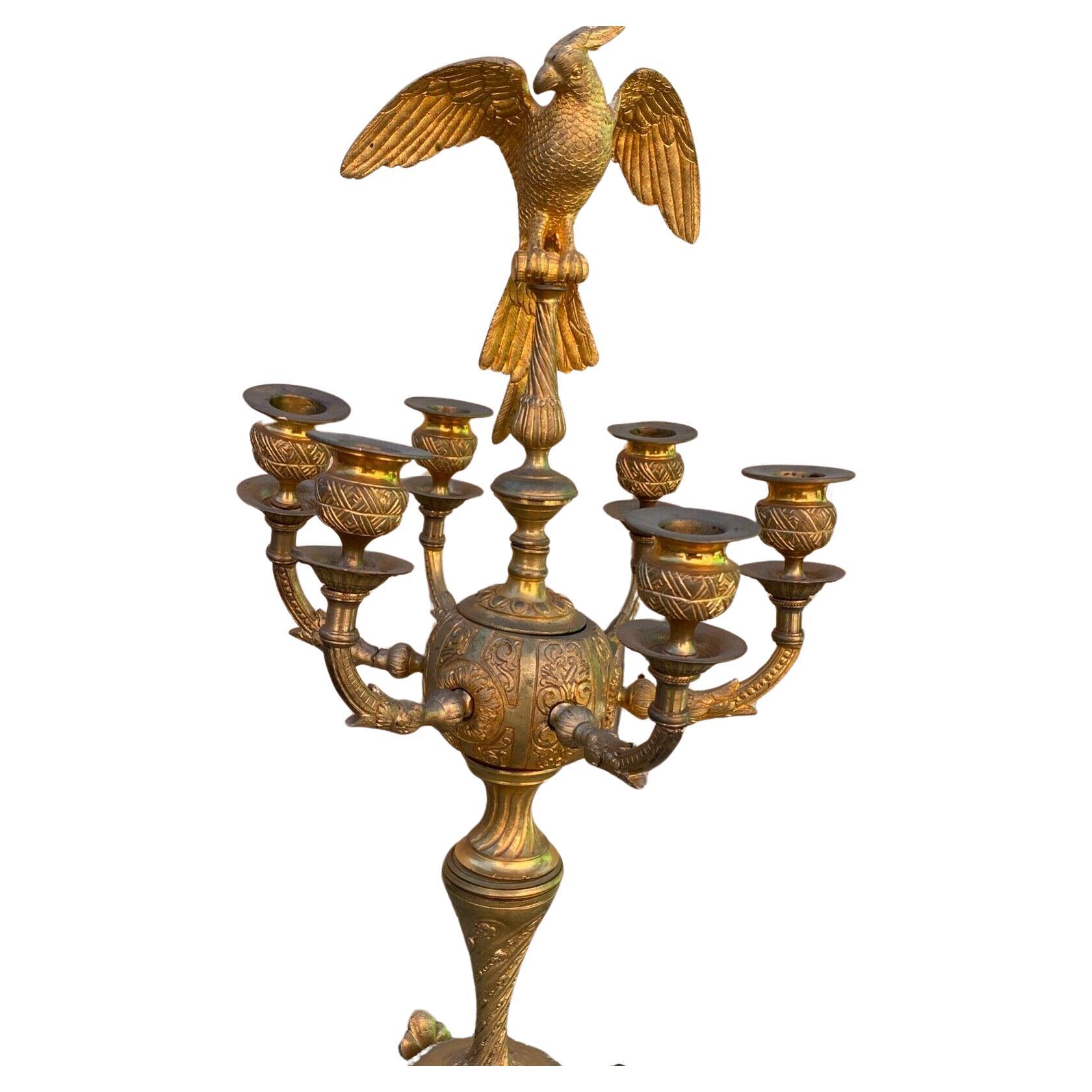 Rare Pair of c1800 Huge French Louis XV style Gilt Bronze Opposing Face Parrot Candelabra. These candelabra are in the style of Charles Cressent. Very heavy pair. Incredible detail.