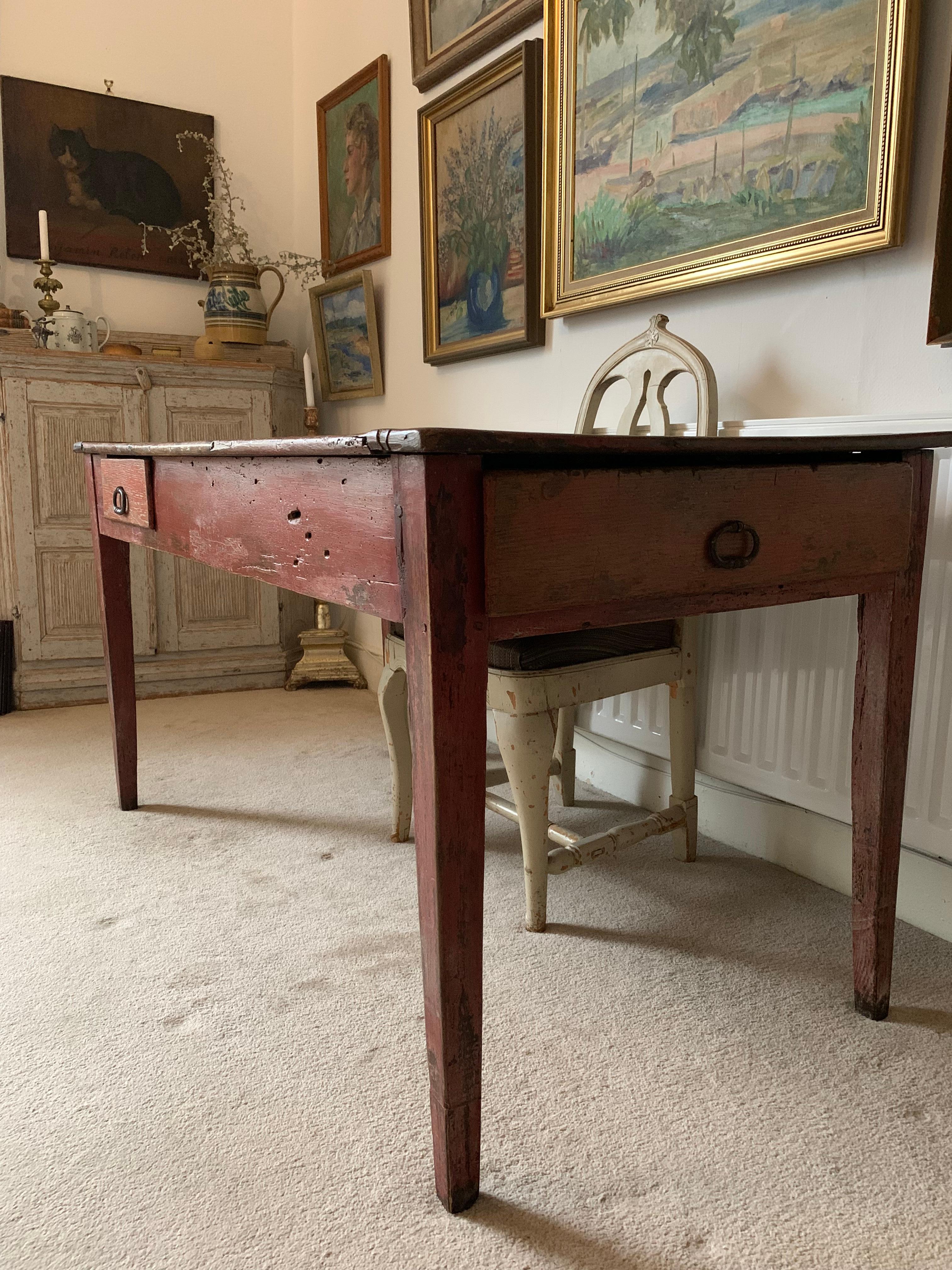 Hand-Painted C1800s French original paint farm house table For Sale