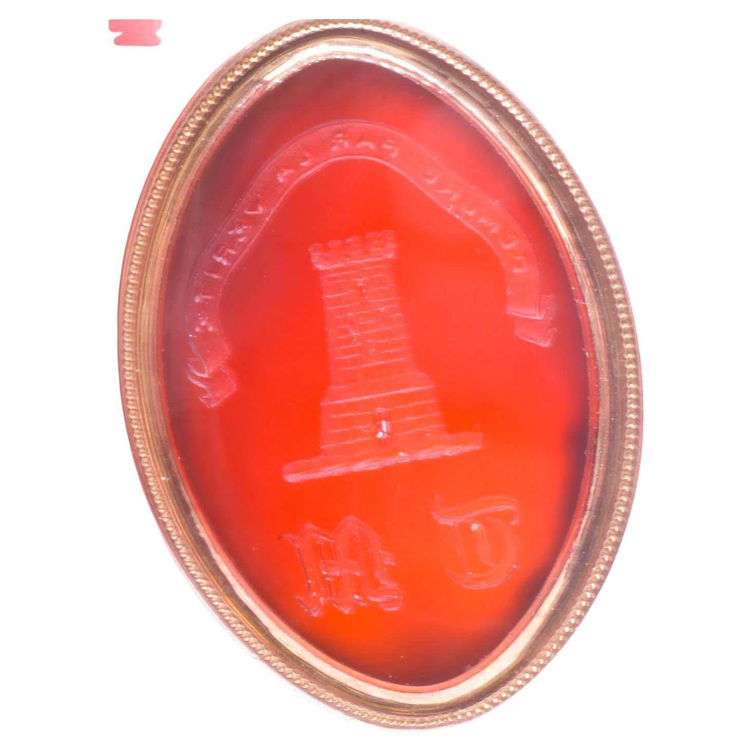 C1810 18K Fob Seal of Carnelian with Motto and Crest of Mason Family
