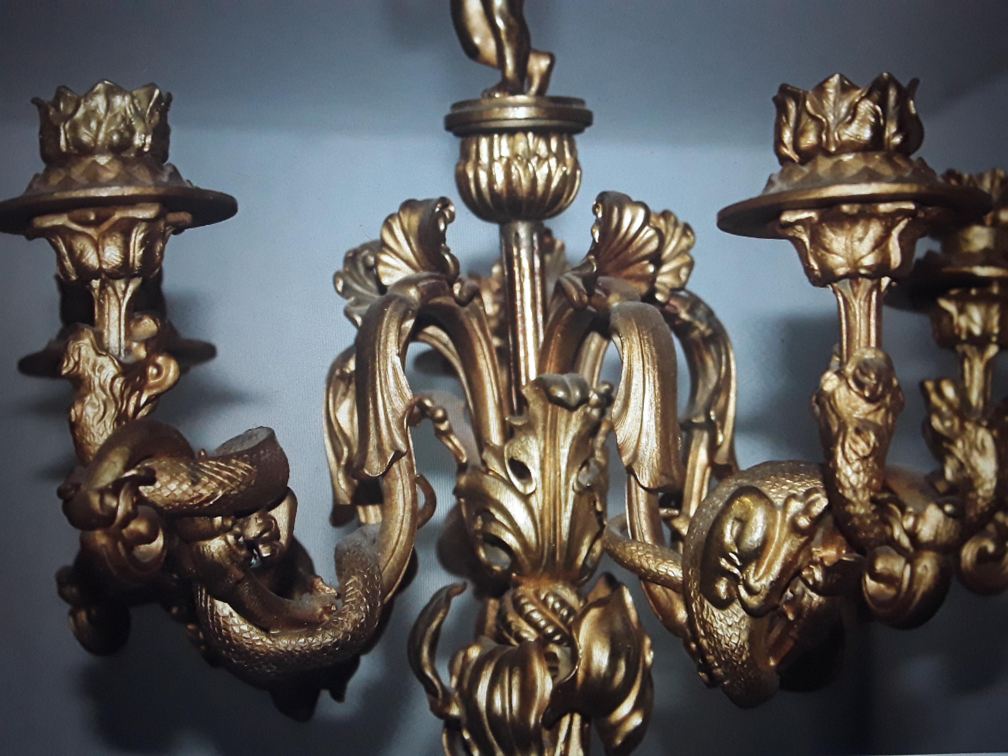c1810 European Continental British Dore Gold Bronze Candelabra / Serpents For Sale 3