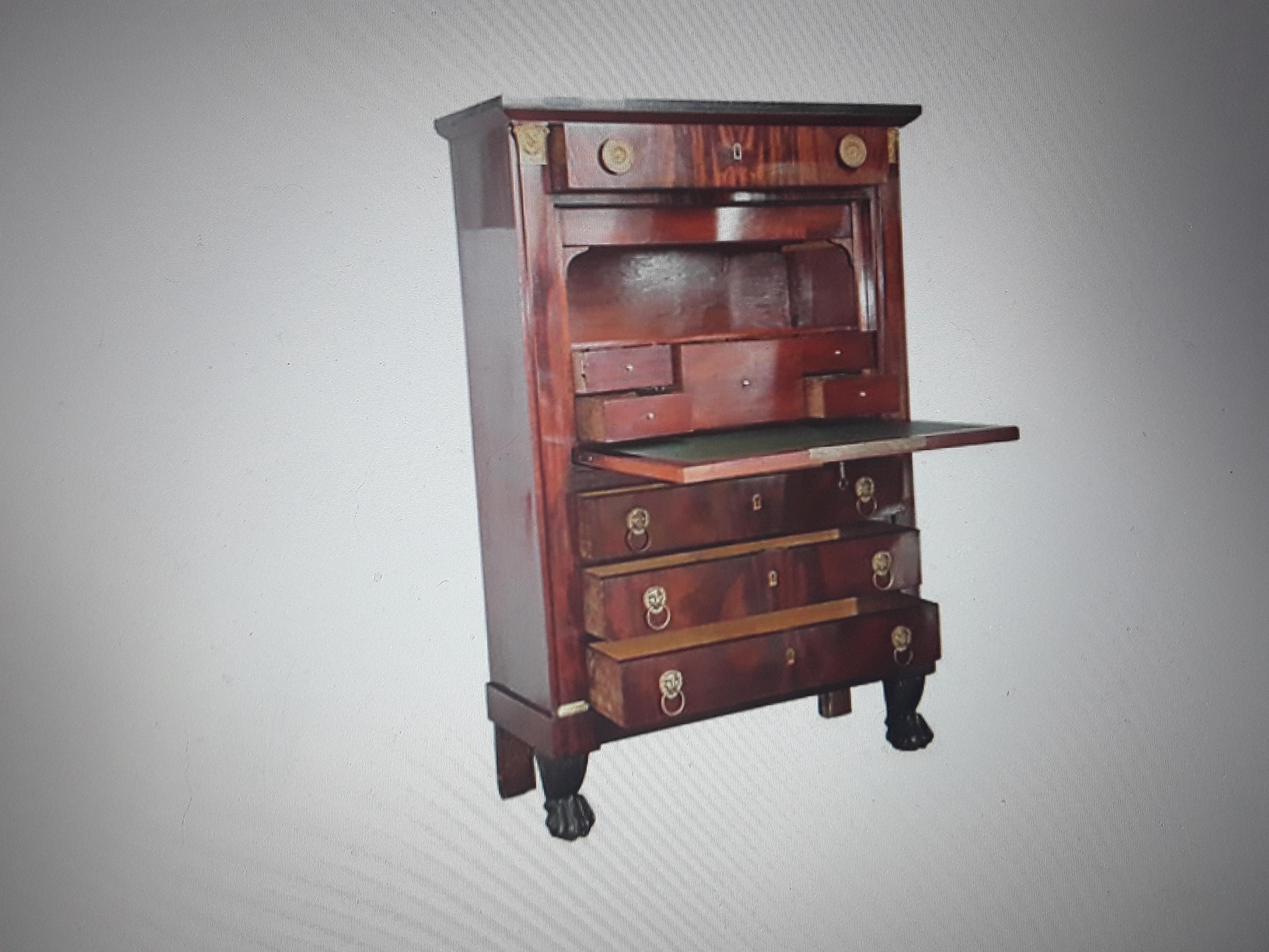 c1810 French Empire Flame Mahogany Secretary For Sale 1